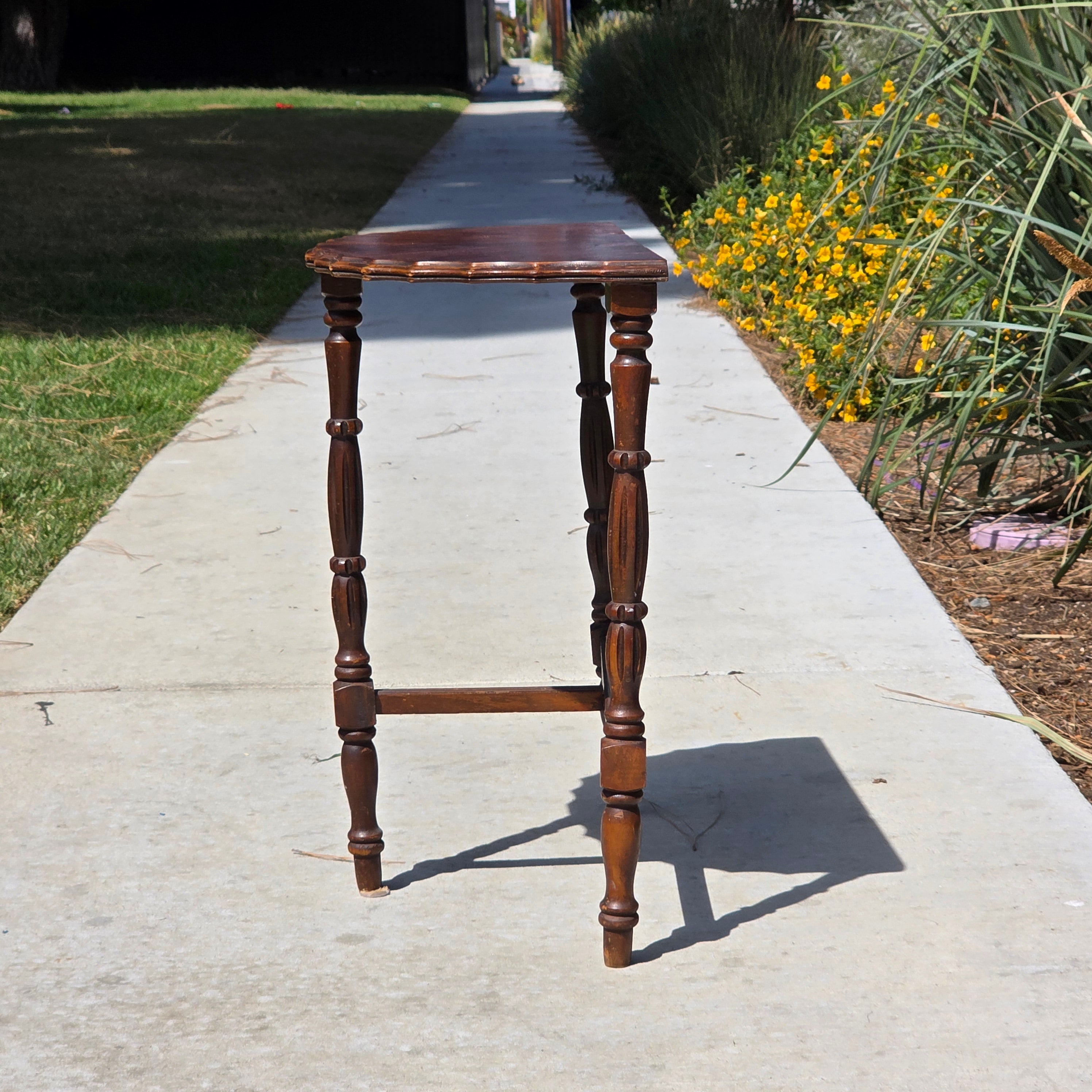 Vintage Half Moon Table Art Deco Plant Stand Reverse Veneer Damage Need Repair