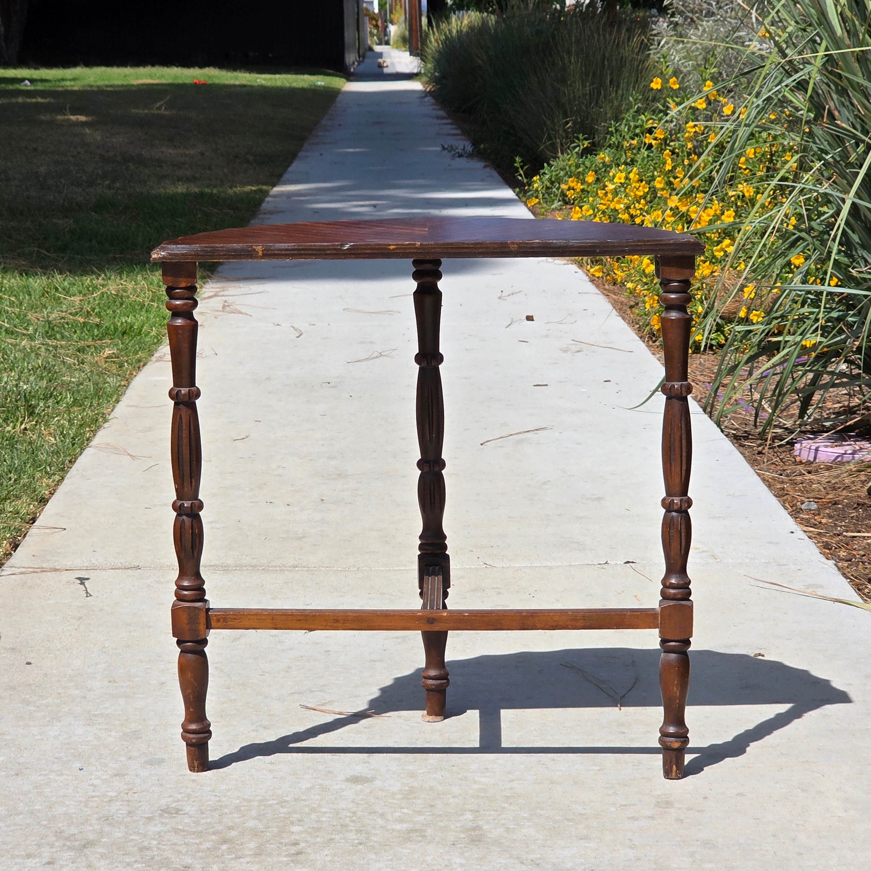 Vintage Half Moon Table Art Deco Plant Stand Reverse Veneer Damage Need Repair