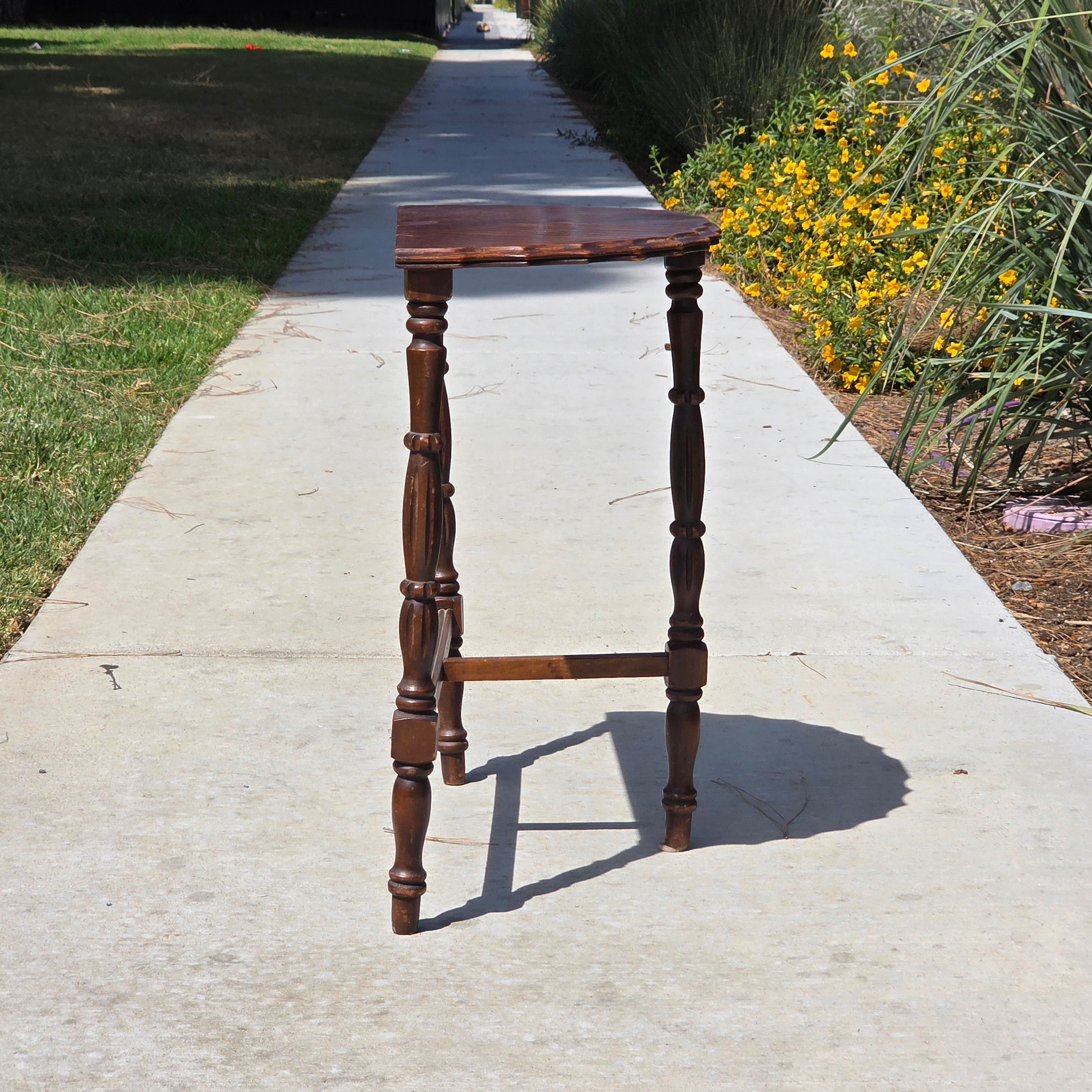 Vintage Half Moon Table Art Deco Plant Stand Reverse Veneer Damage Need Repair