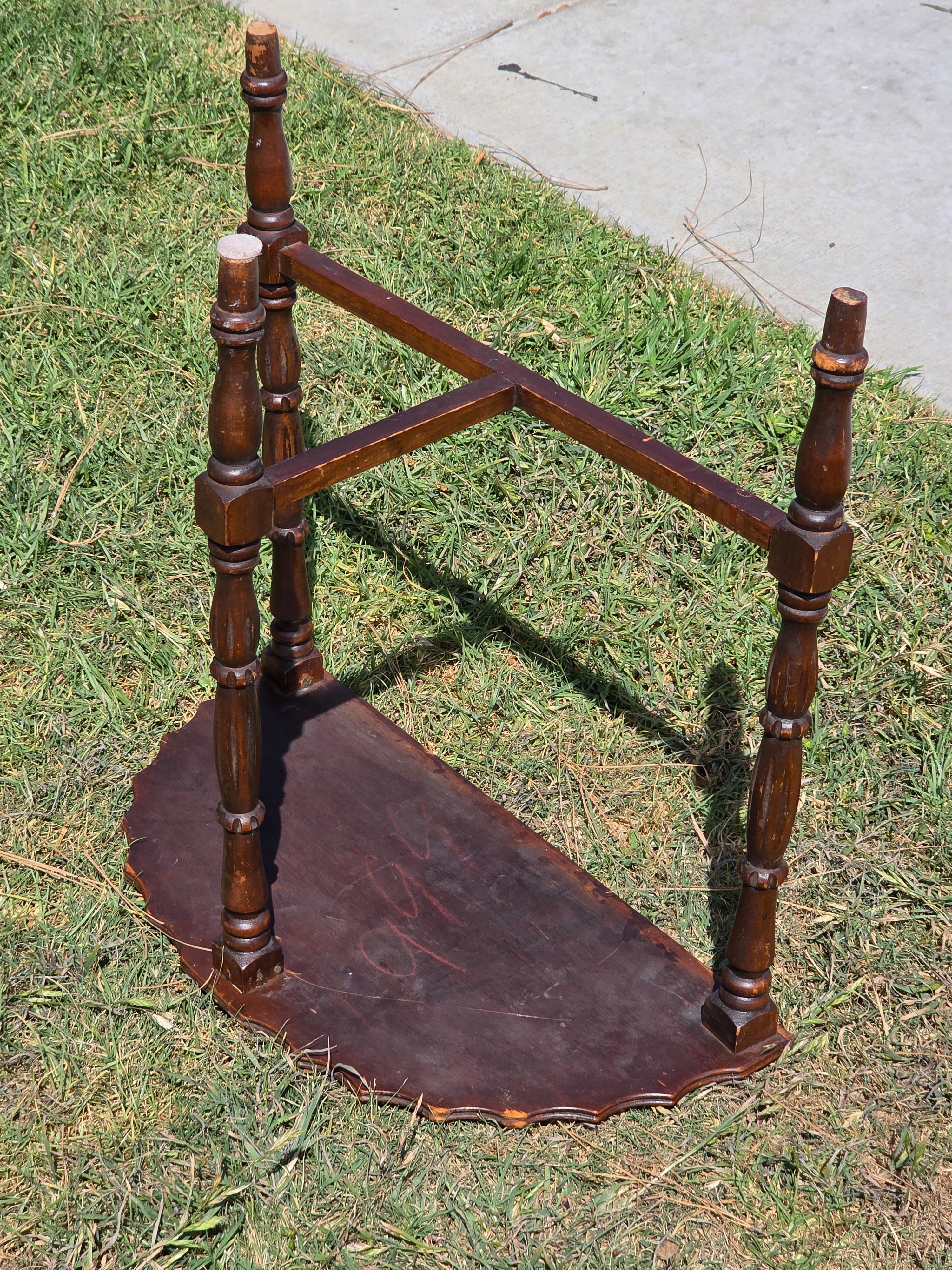 Vintage Half Moon Table Art Deco Plant Stand Reverse Veneer Damage Need Repair