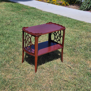 Vintage Butler Side Table Magazine Rack Mahogany Fretwork Beaded Leg