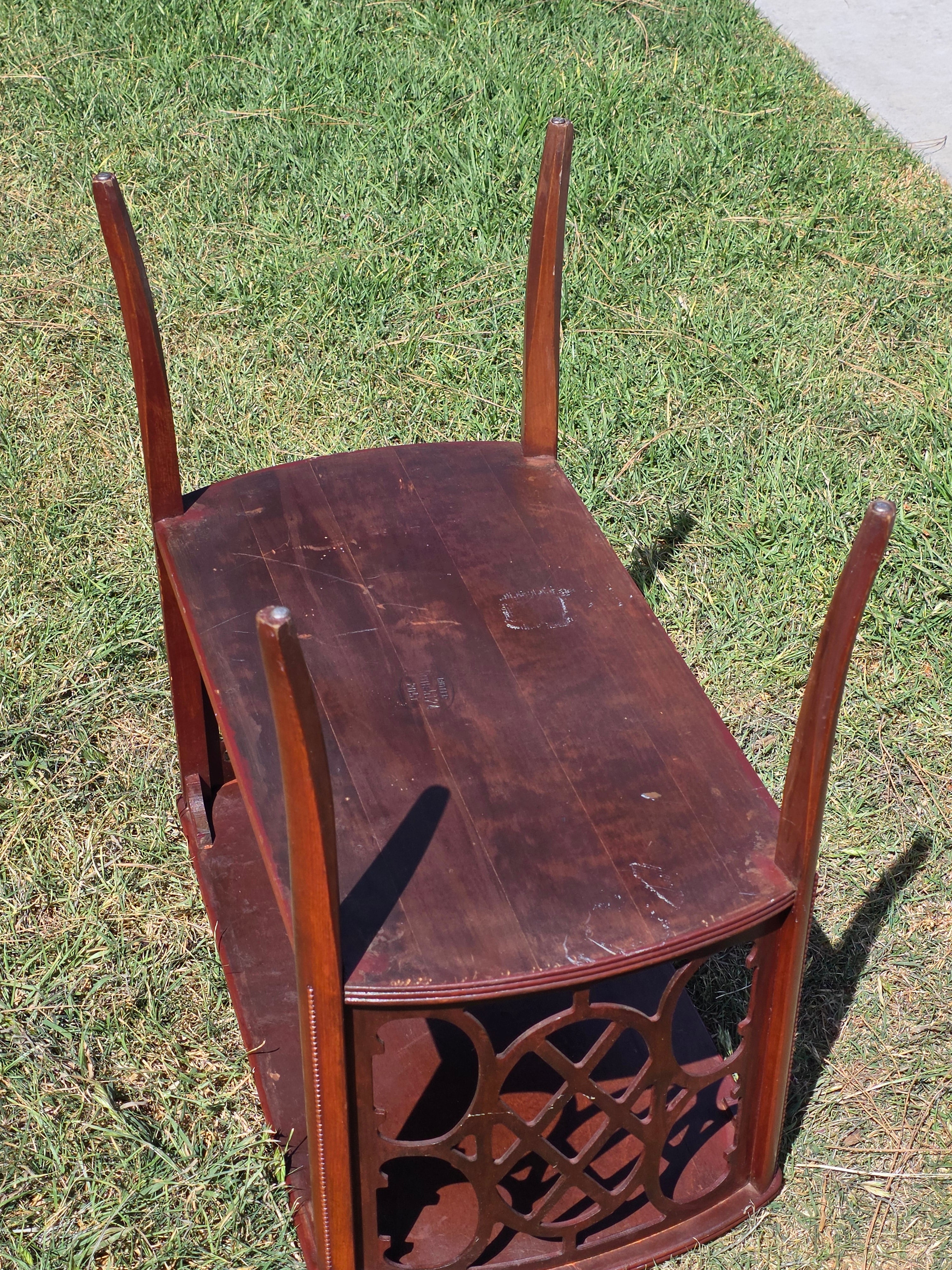 Vintage Butler Side Table Magazine Rack Mahogany Fretwork Beaded Leg