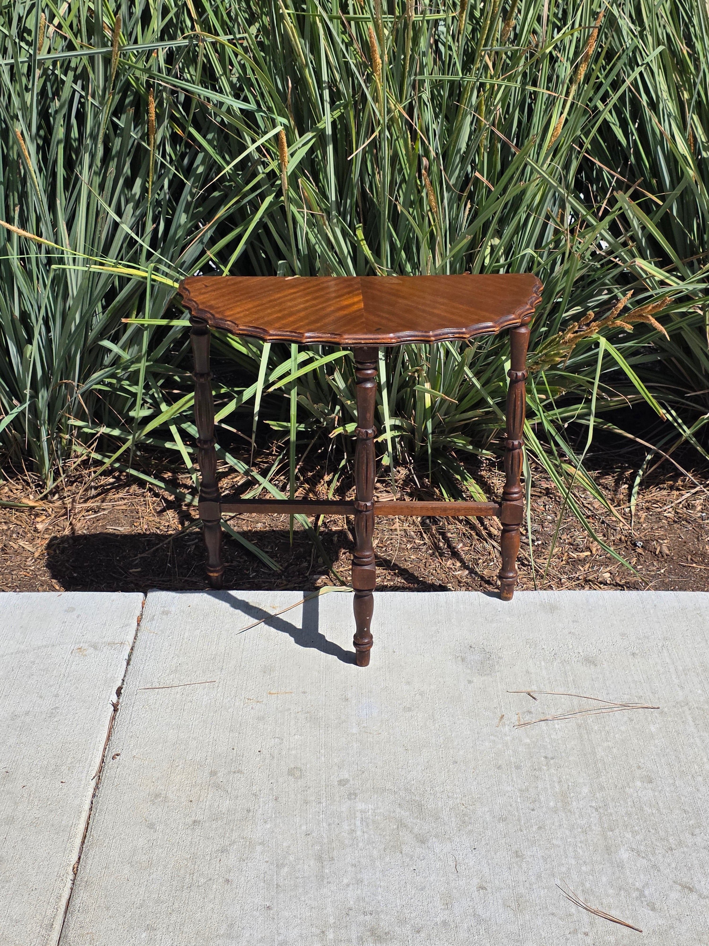 Vintage Half Moon Table Art Deco Plant Stand Reverse Veneer Damage Need Repair