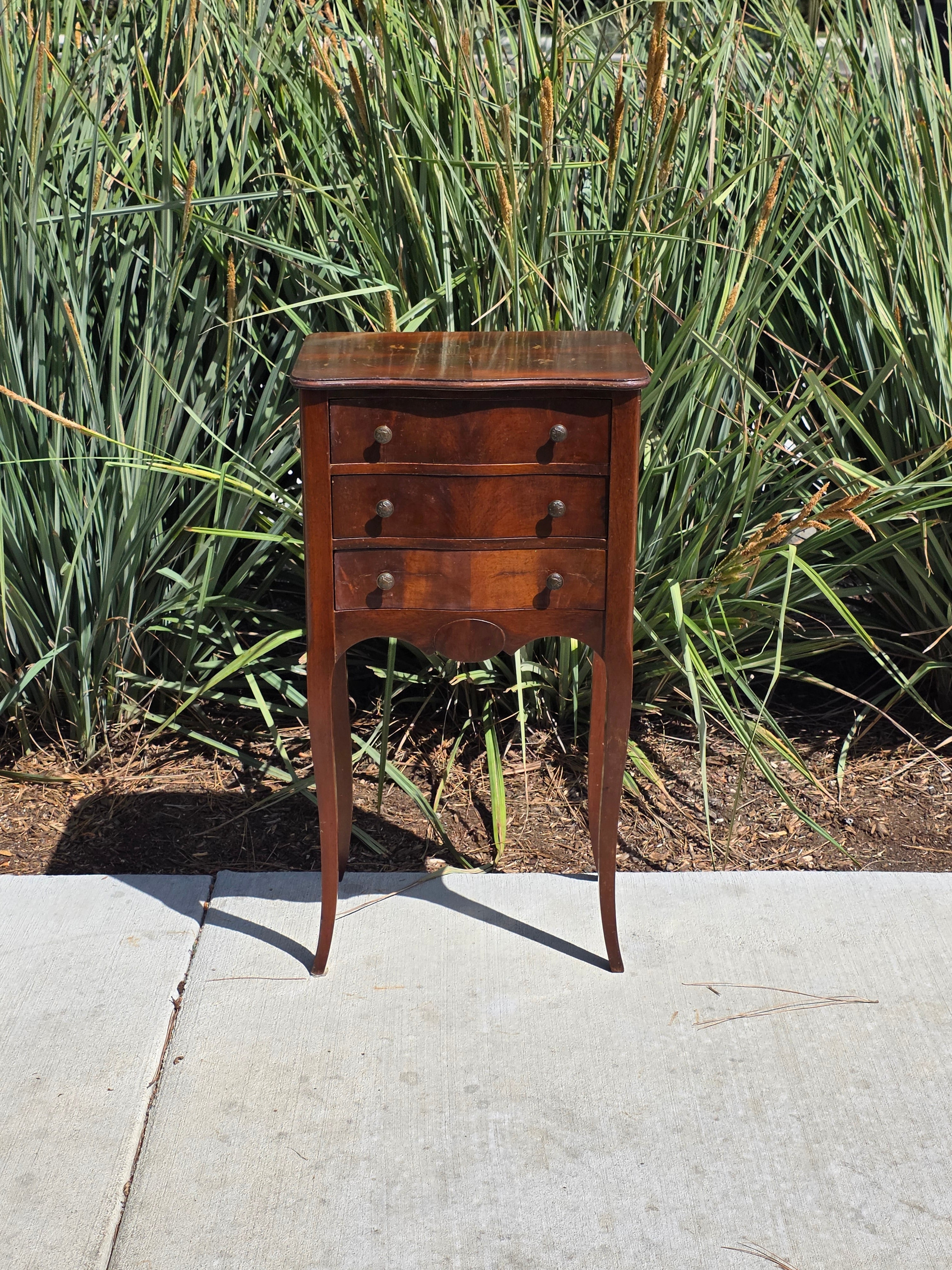 Vintage Ferguson Bros Wood Nightstand Side Table Drawer Bow Front Brown 28.5" H