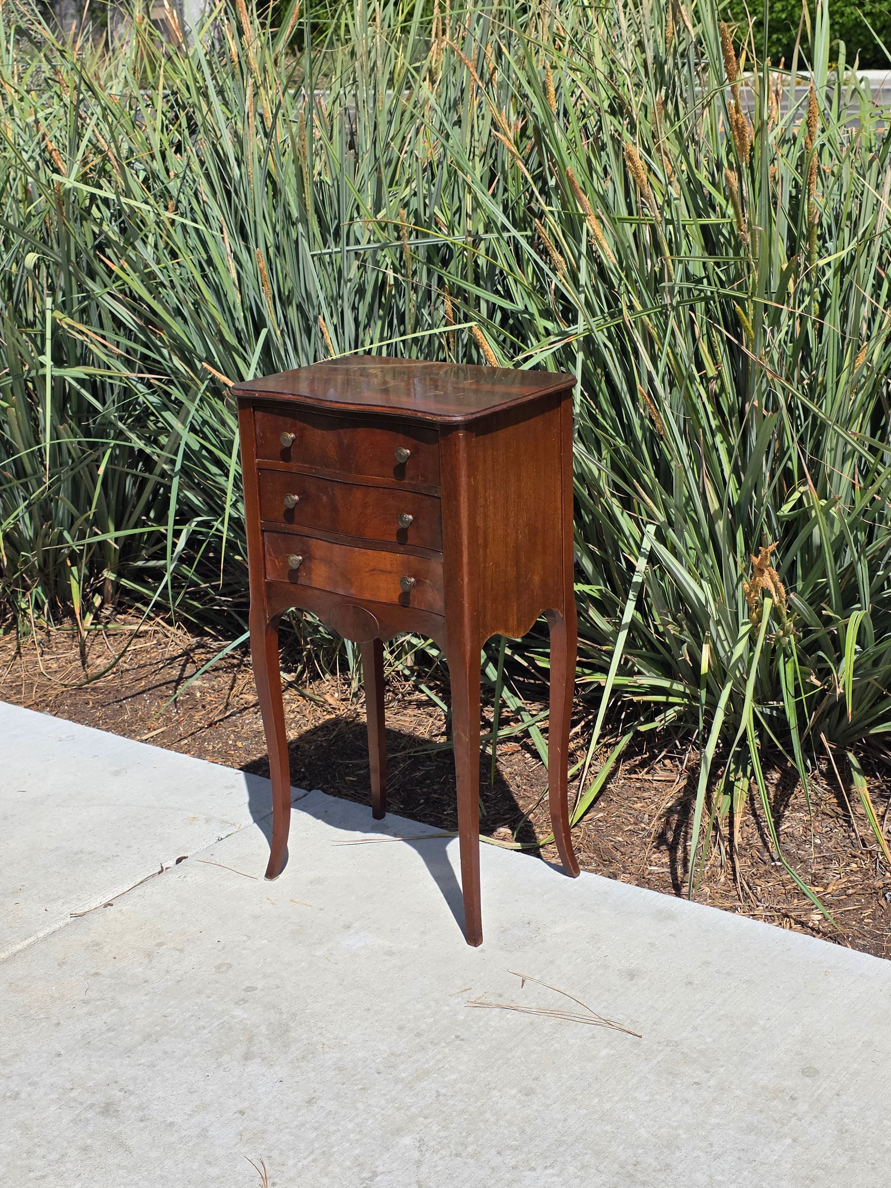 Vintage Ferguson Bros Wood Nightstand Side Table Drawer Bow Front Brown 28.5" H