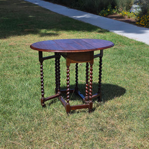 Vintage Barley Twist Gateleg Table Small Drop Leaf Oval Oak Side Accent Table