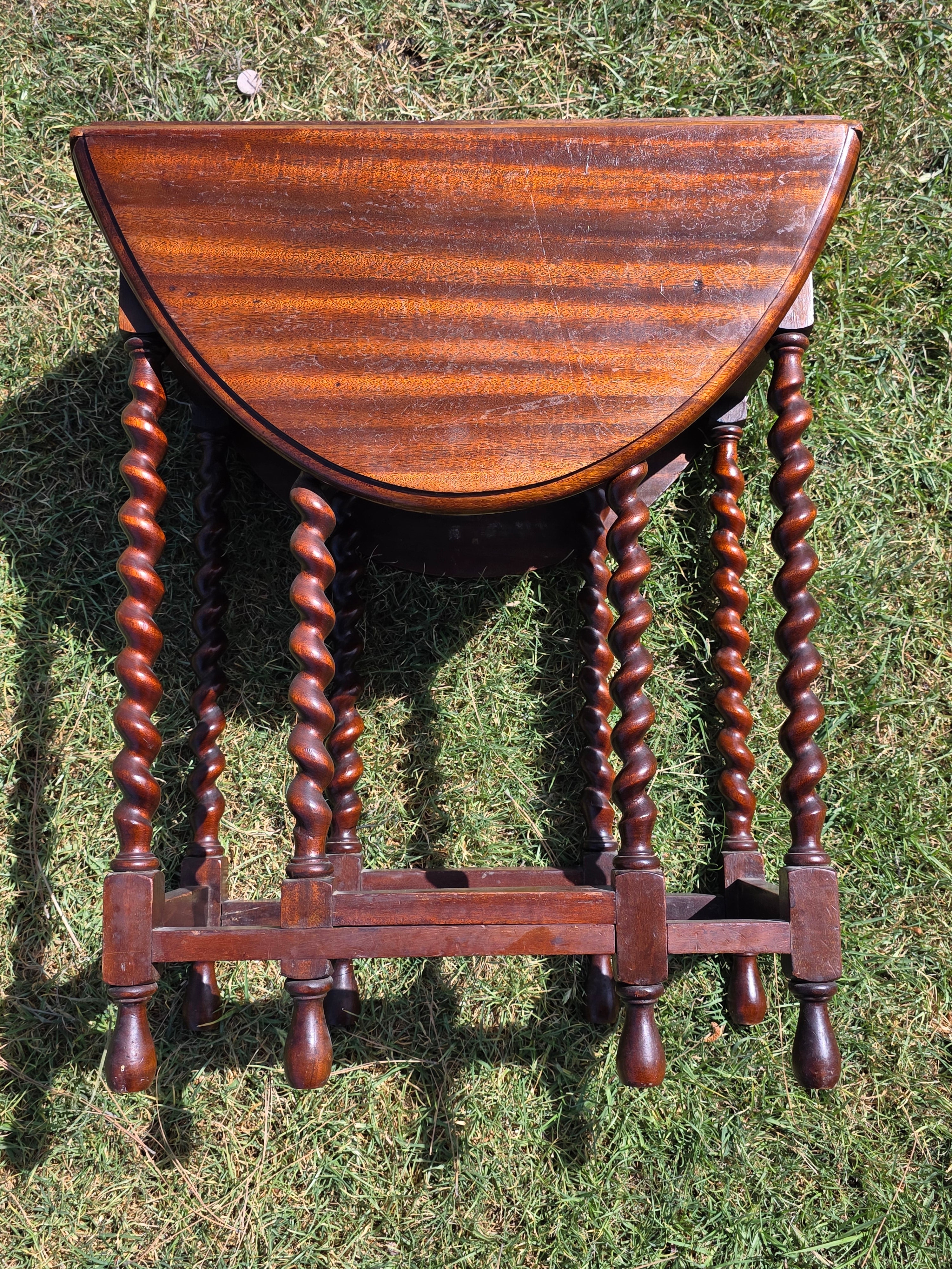 Vintage Barley Twist Gateleg Table Small Drop Leaf Oval Oak Side Accent Table
