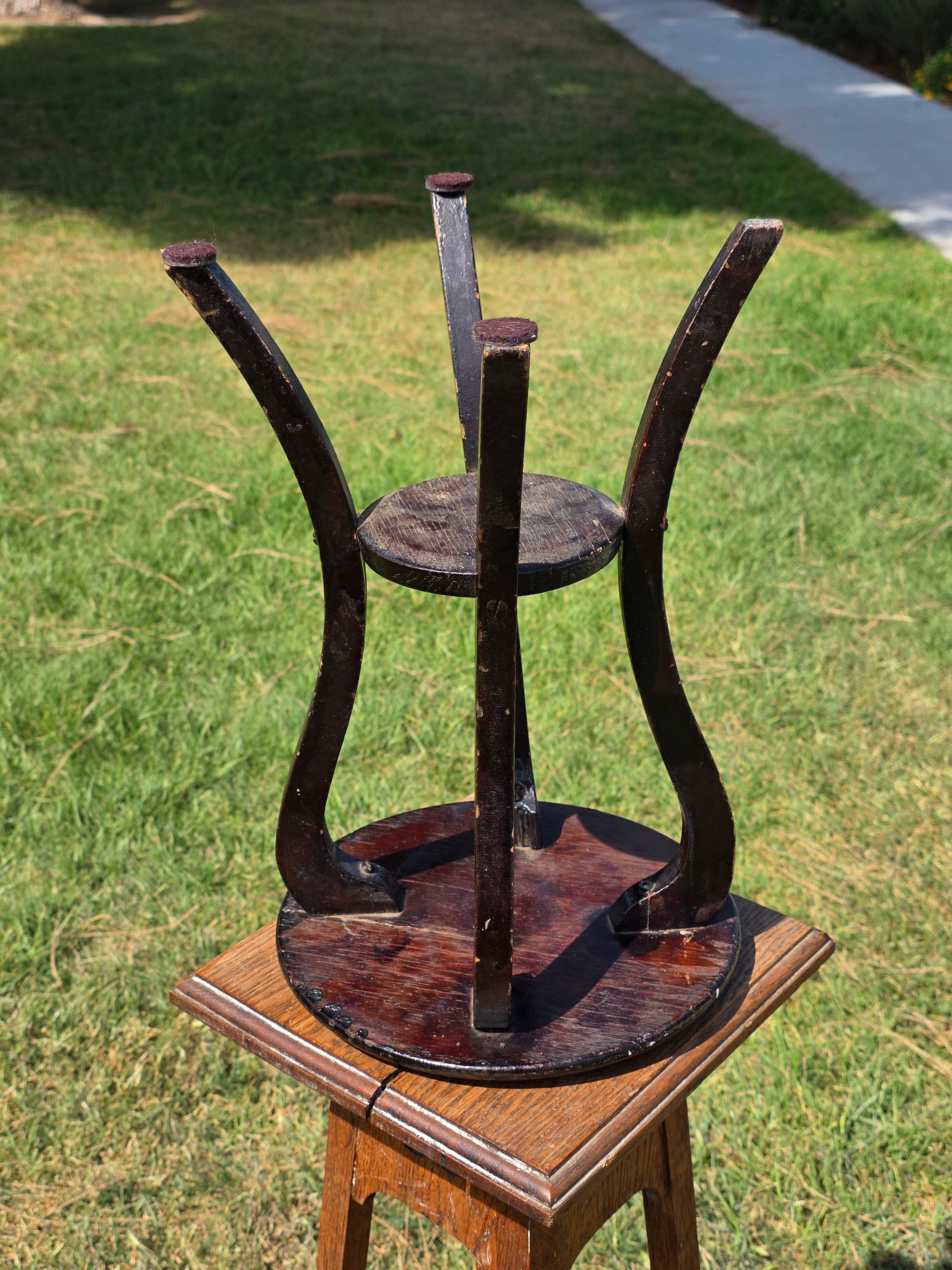 Antique Wood Plant Stand Parlor Table 16" Small Round Pedestal Slotted Screws
