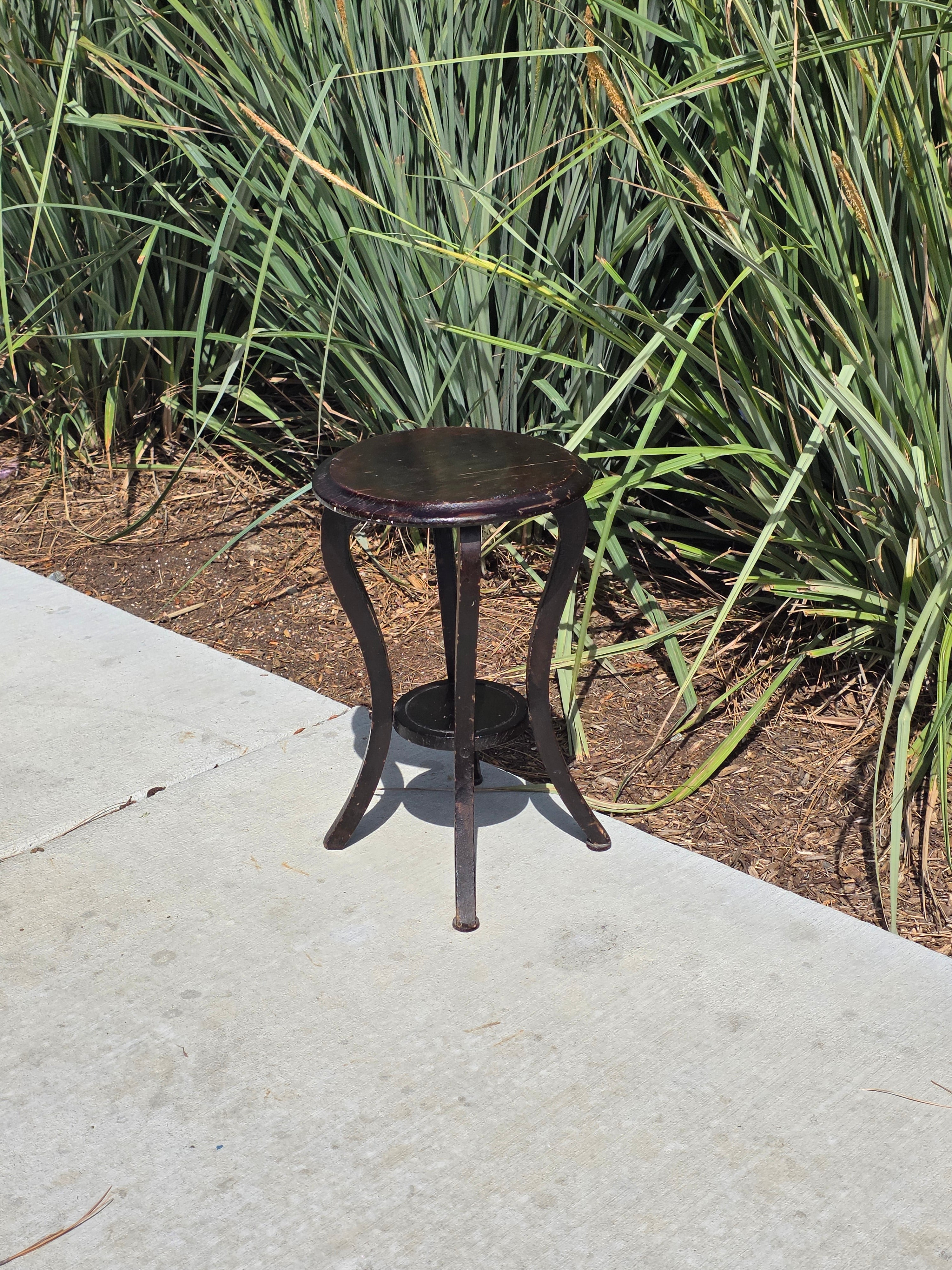 Antique Wood Plant Stand Parlor Table 16" Small Round Pedestal Slotted Screws