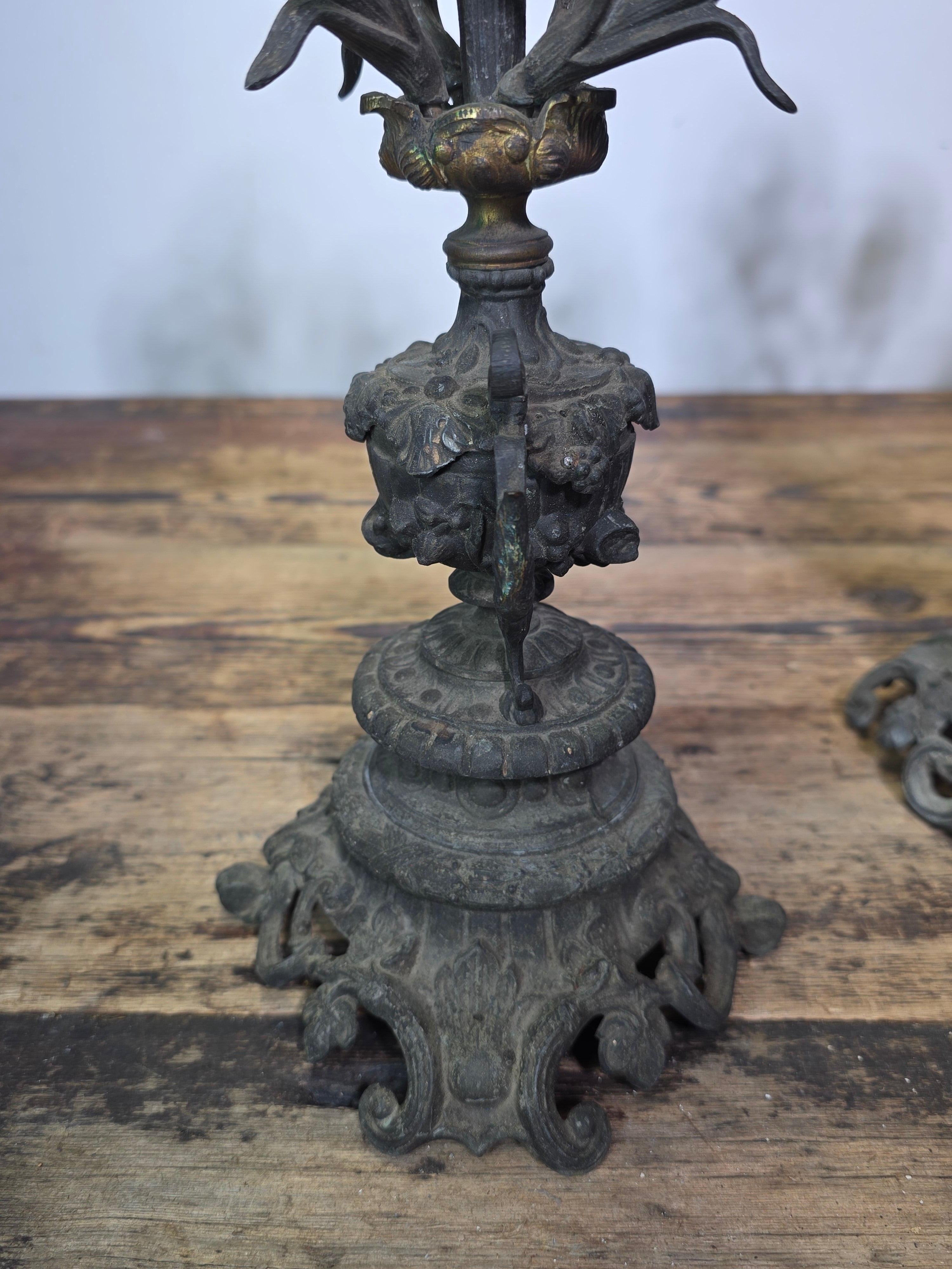 Antique French Rococo 5-Light Candelabra Pair Rose Spelter 15.5" - DAMAGED AS-IS