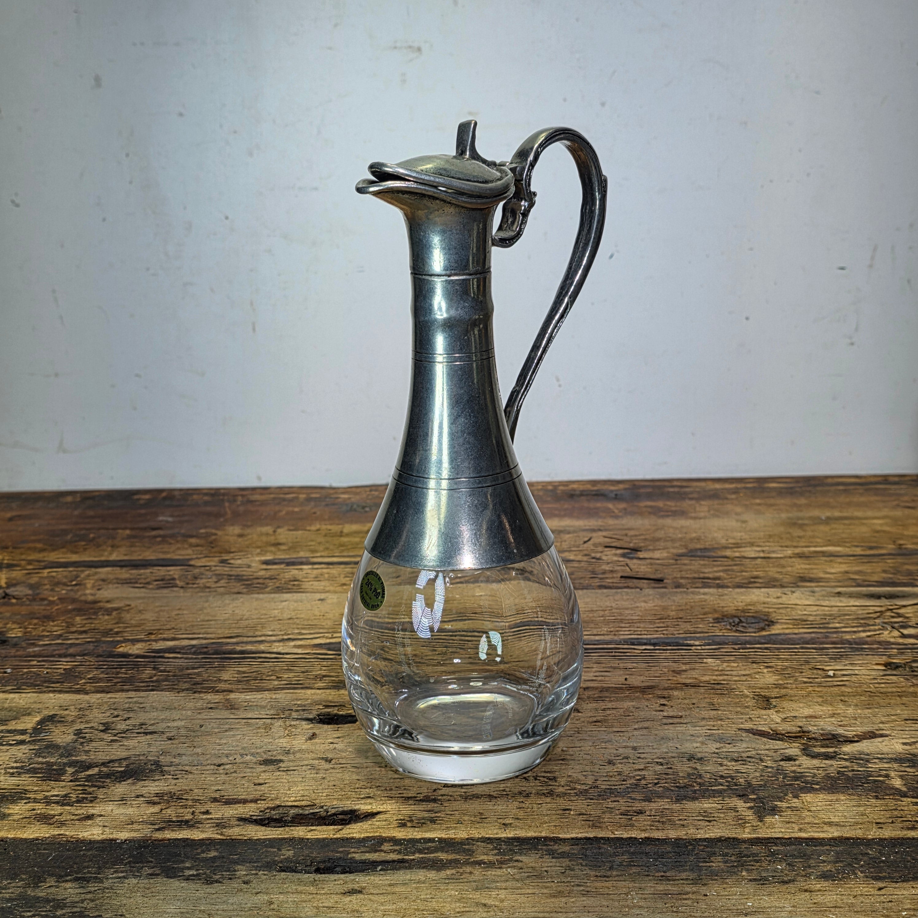 Vintage Italian Lead Crystal Pewter Decanter 24% Pb0 Italy Wine Pitcher MCM