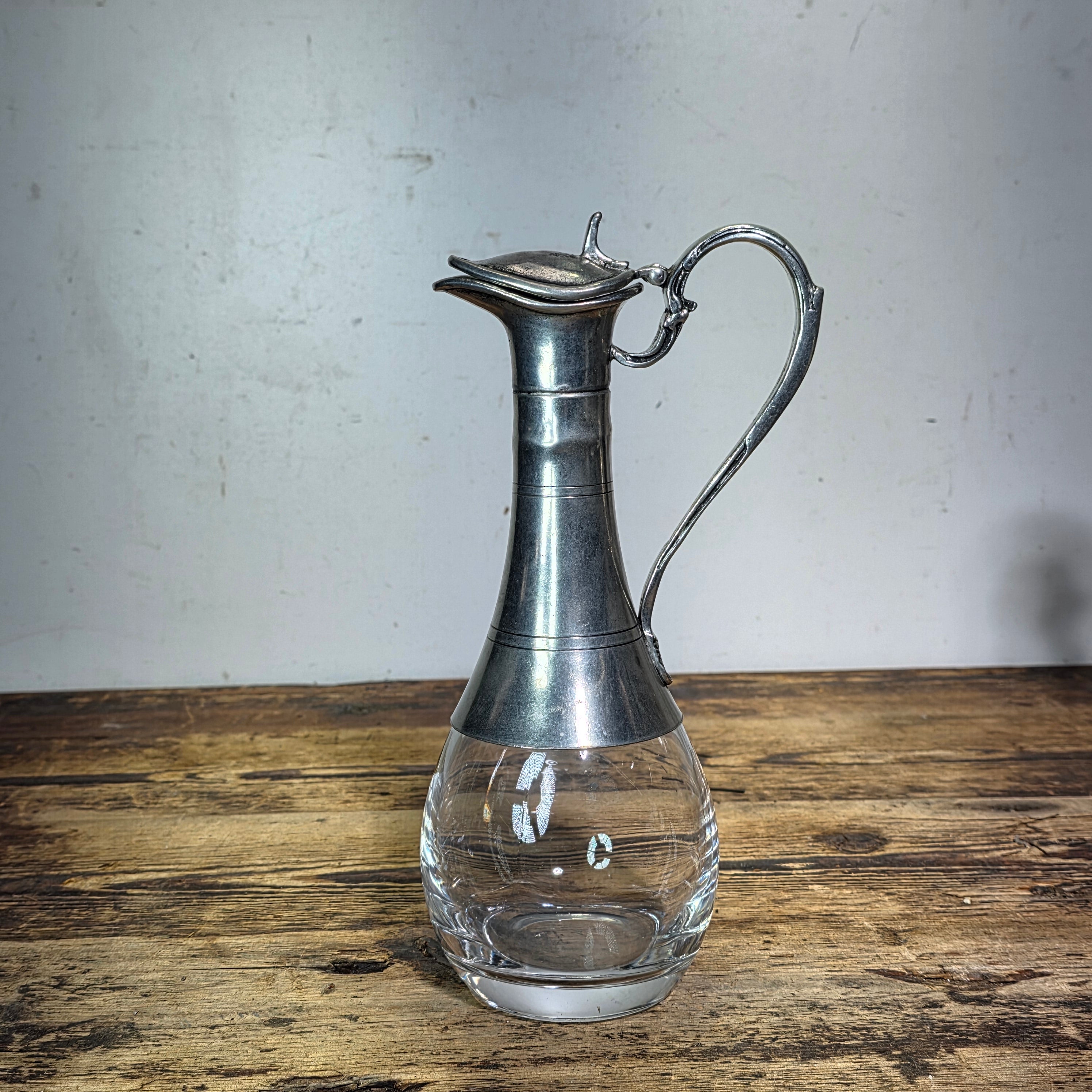 Vintage Italian Lead Crystal Pewter Decanter 24% Pb0 Italy Wine Pitcher MCM