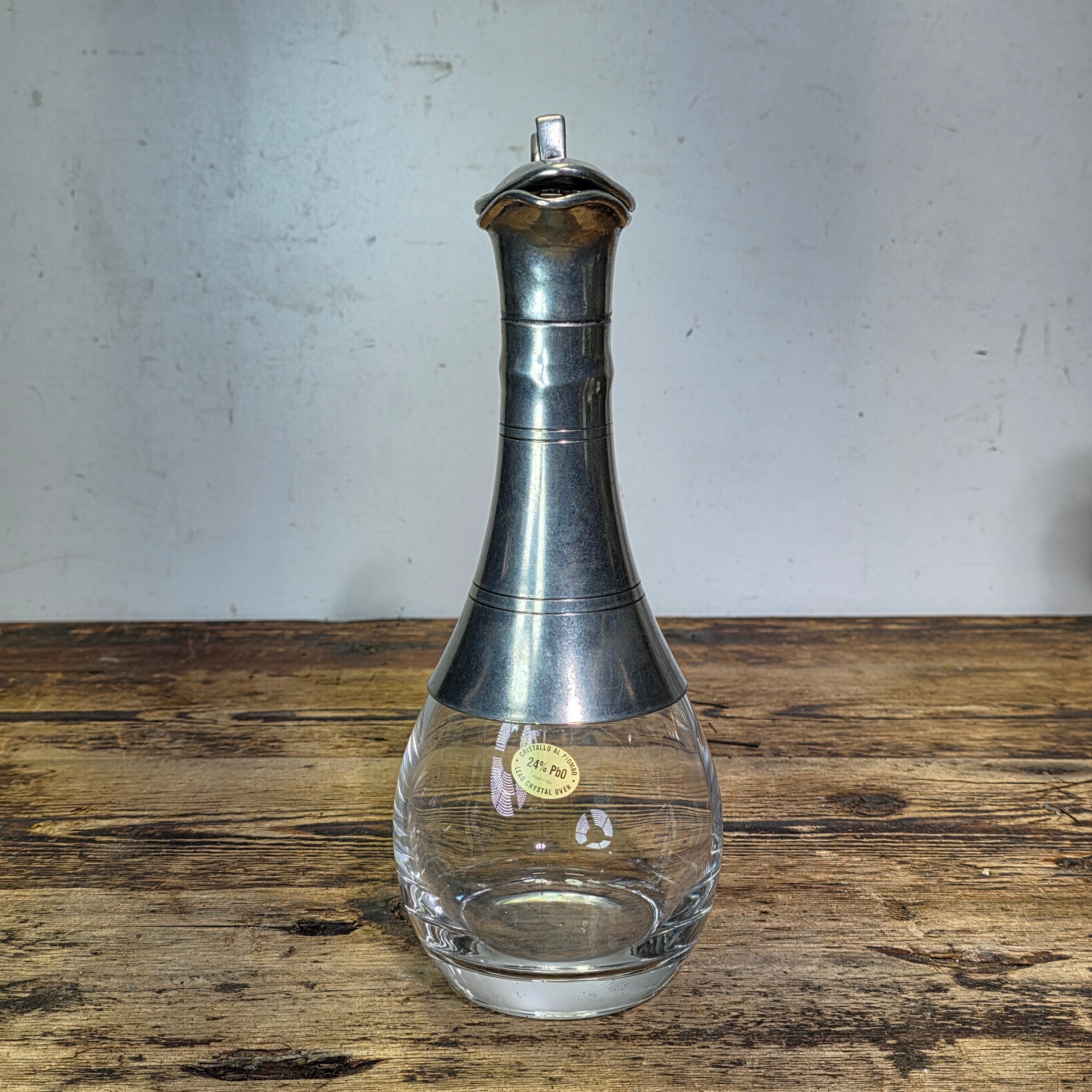 Vintage Italian Lead Crystal Pewter Decanter 24% Pb0 Italy Wine Pitcher MCM