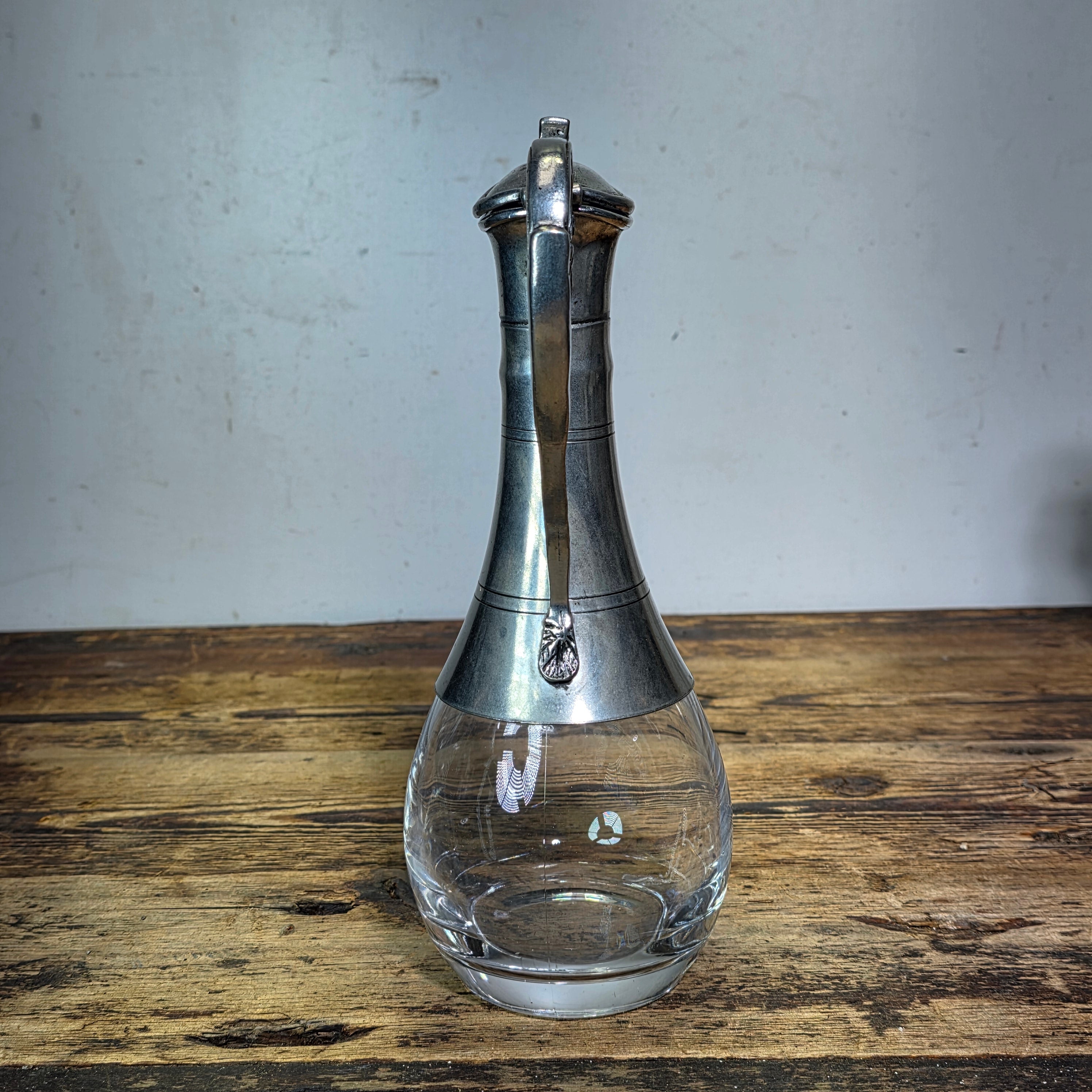 Vintage Italian Lead Crystal Pewter Decanter 24% Pb0 Italy Wine Pitcher MCM
