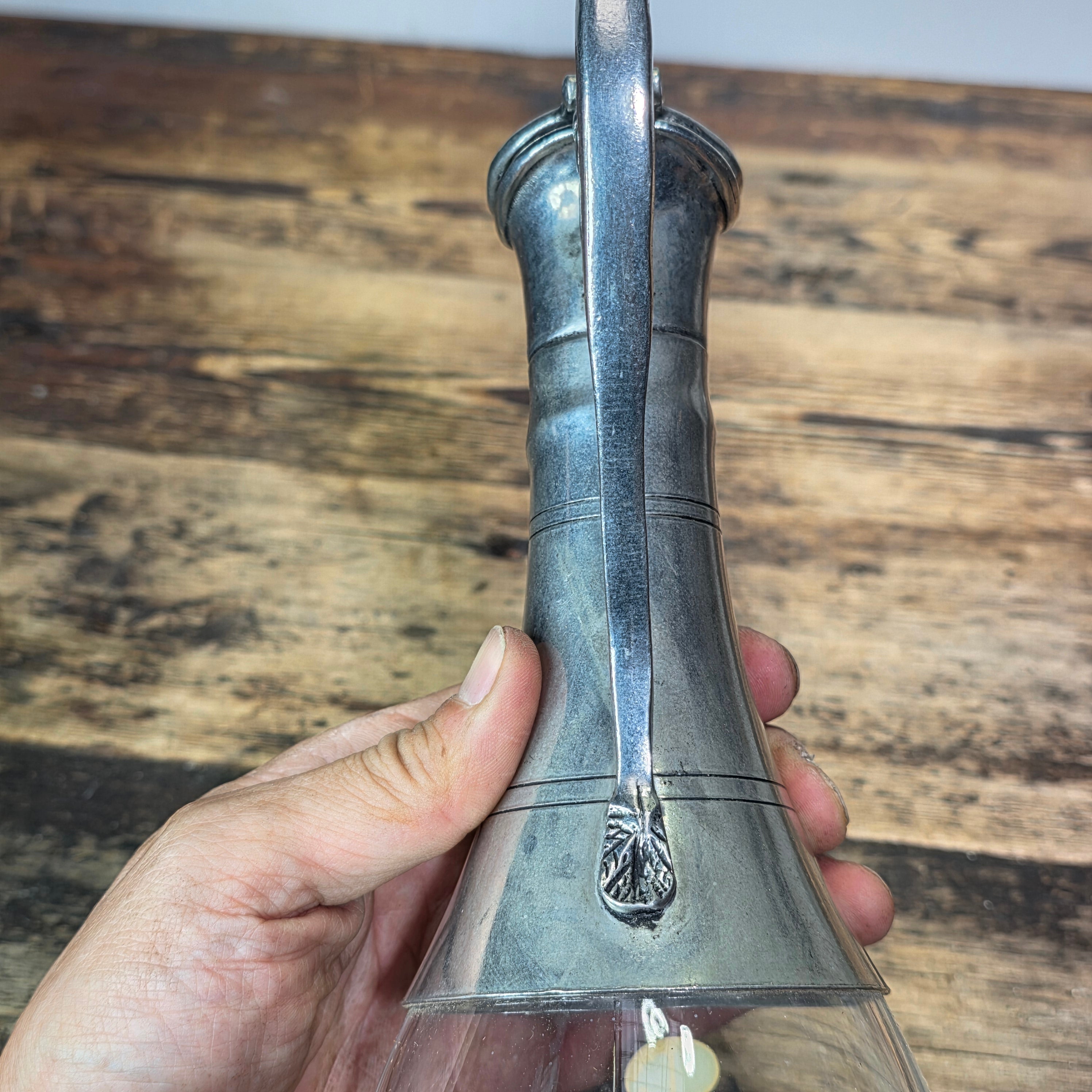 Vintage Italian Lead Crystal Pewter Decanter 24% Pb0 Italy Wine Pitcher MCM