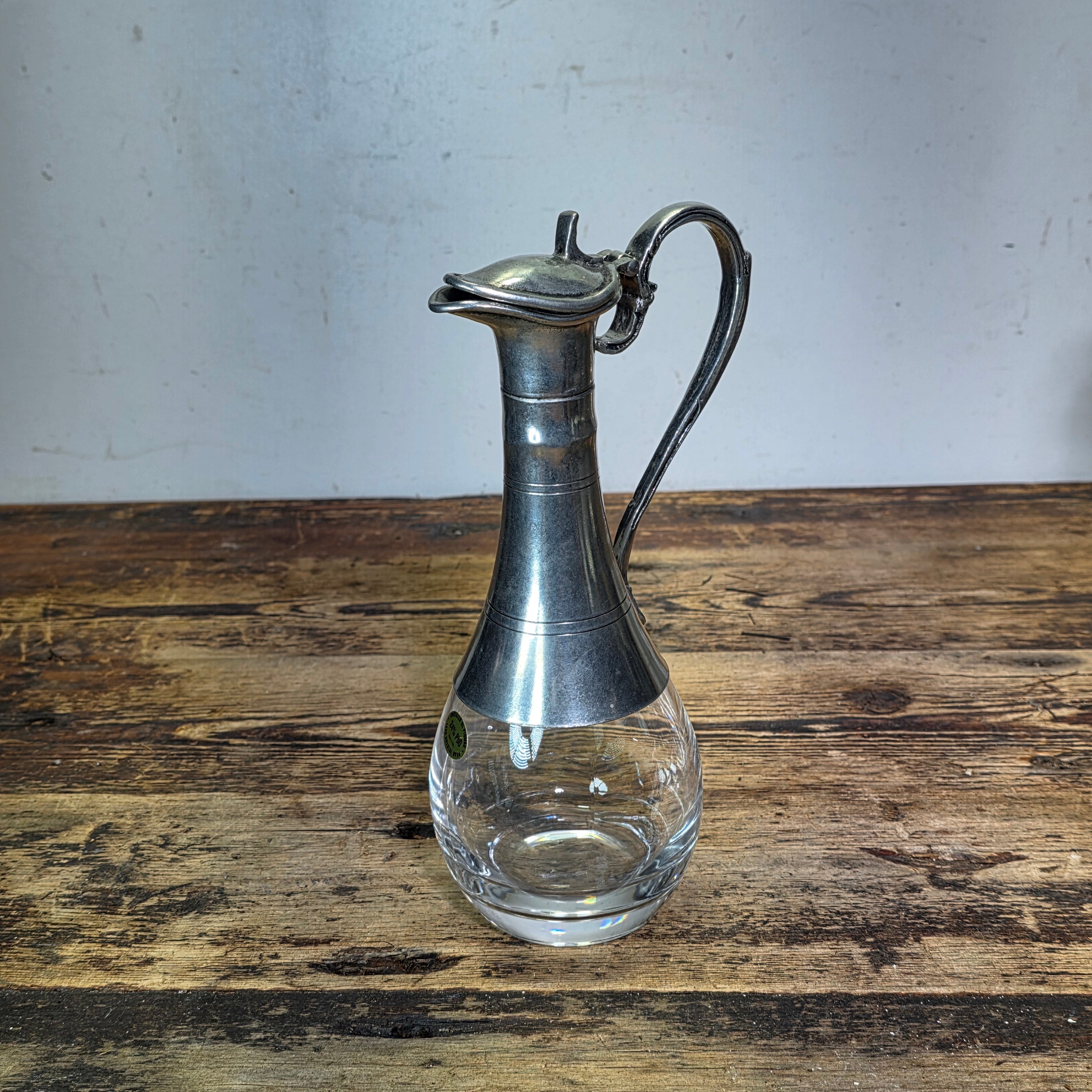 Vintage Italian Lead Crystal Pewter Decanter 24% Pb0 Italy Wine Pitcher MCM