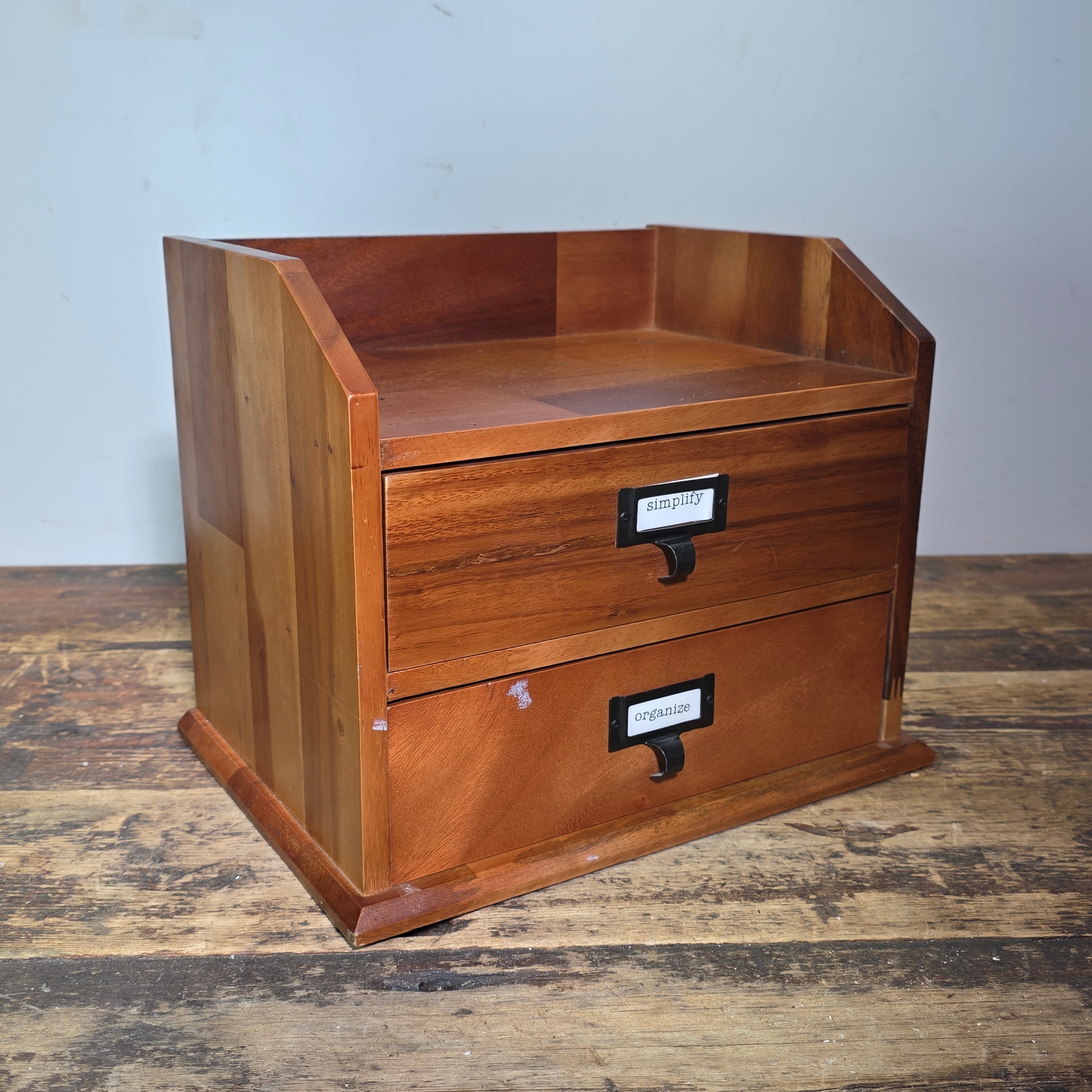 Vintage Drexel Heritage Wood Desktop Organizer 2 Drawer Apothecary Library Chest