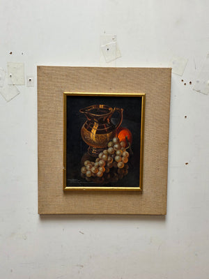 Henry Le Monnier Original Still Life Oil Painting 1930s Gilt Pitcher Grapes