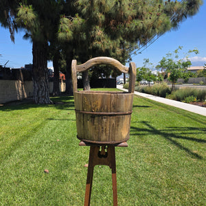 Antique Primitive Wooden Bucket 19th C Extended Stave Handle Rustic Farmhouse