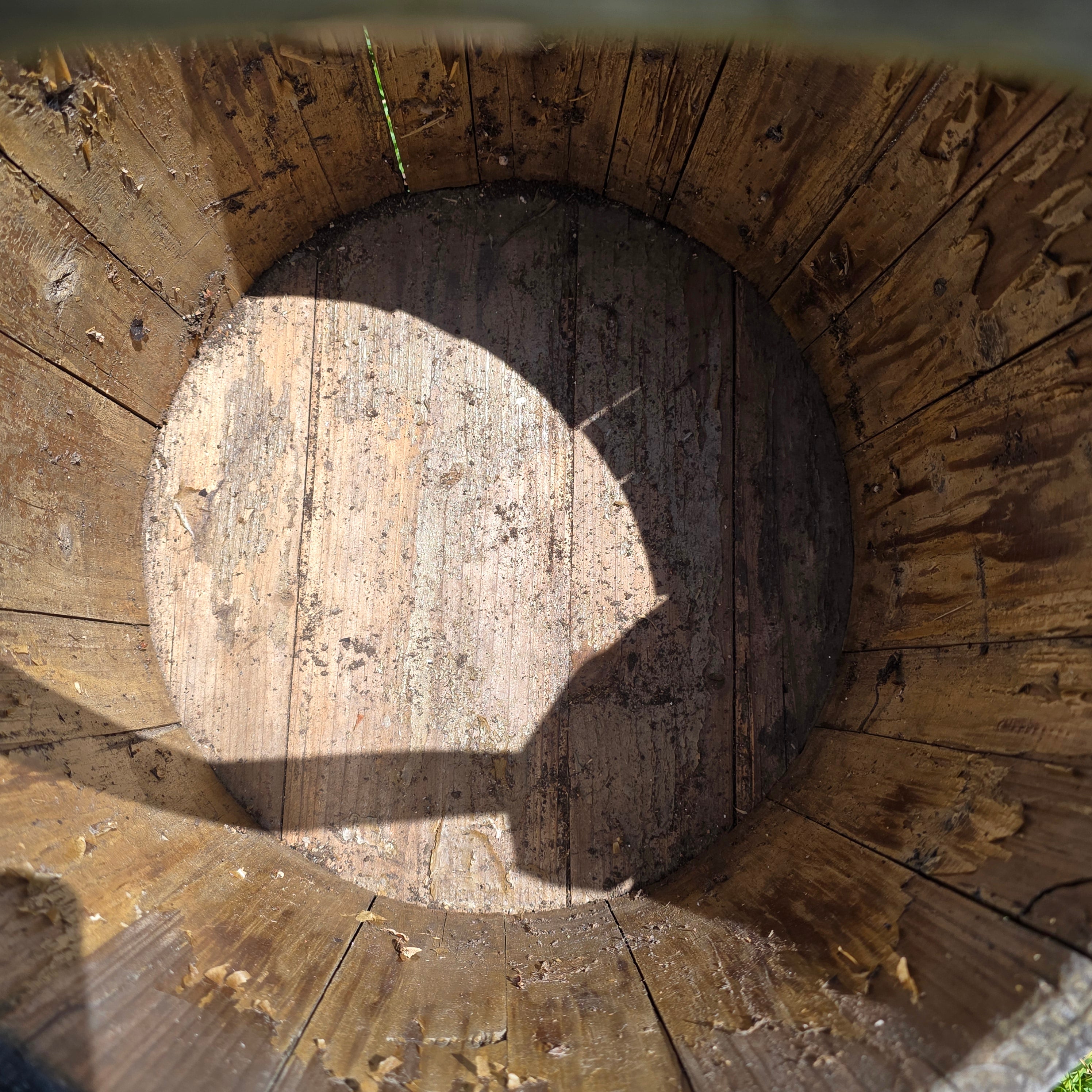 Antique Primitive Wooden Bucket 19th C Extended Stave Handle Rustic Farmhouse