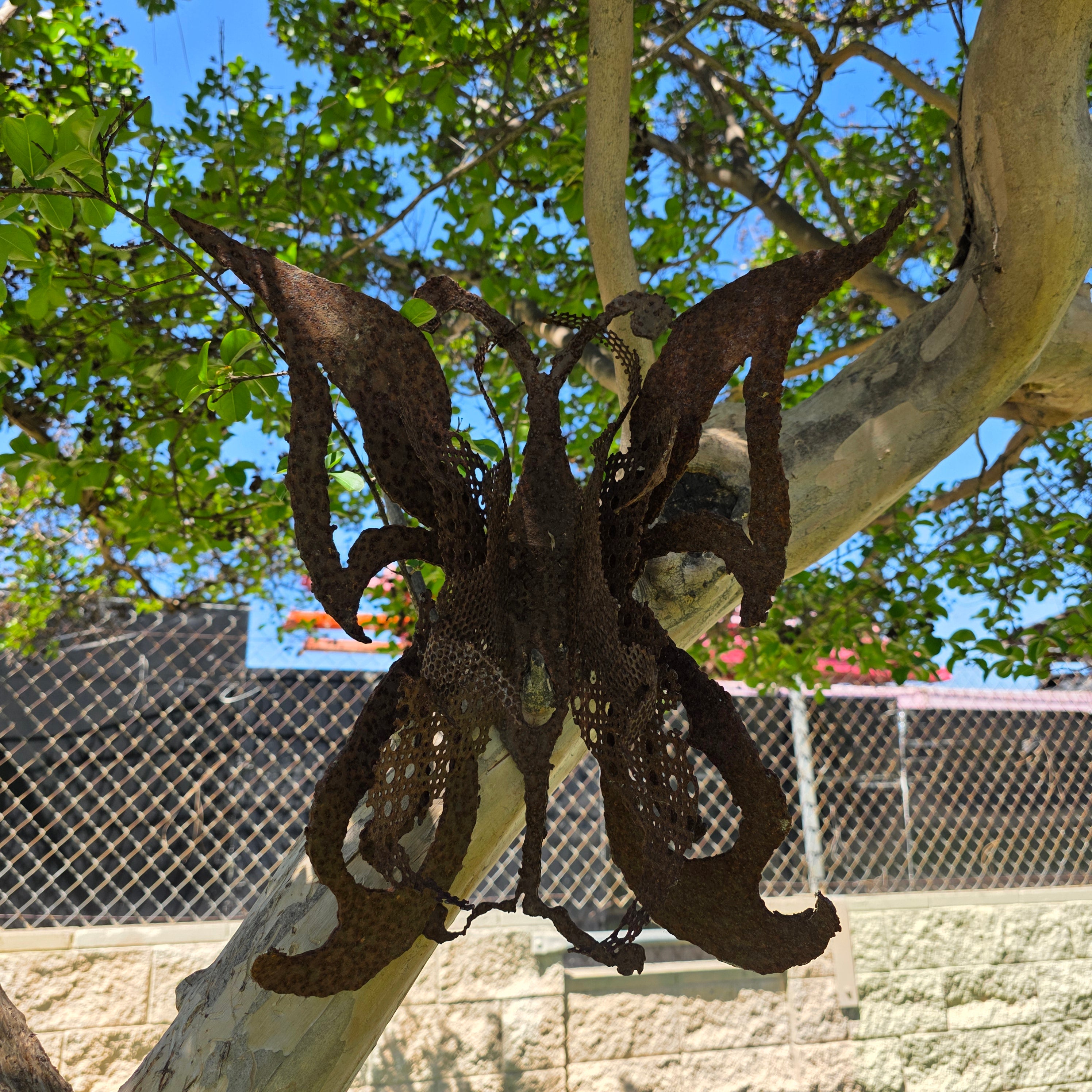 Vintage Brutalist Metal Butterfly Wall Art Hanging Sculpture Rusty Iron Garden