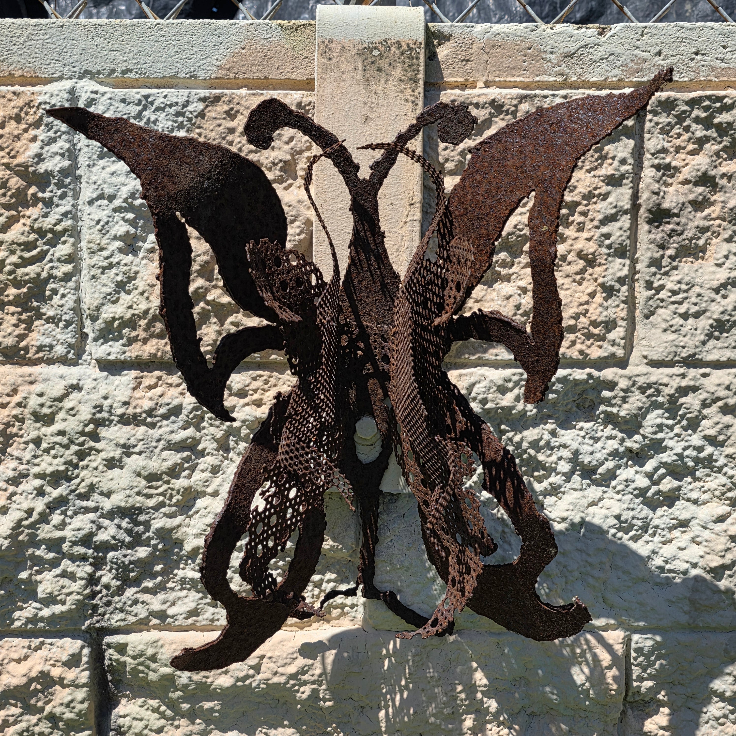Vintage Brutalist Metal Butterfly Wall Art Hanging Sculpture Rusty Iron Garden
