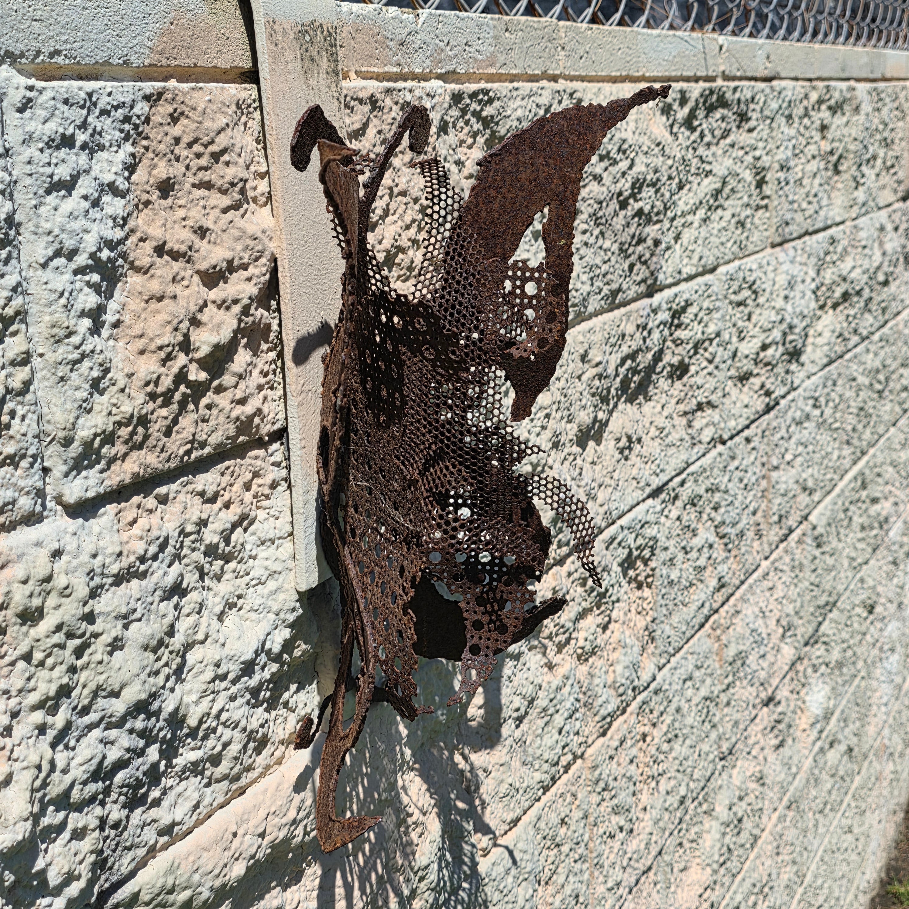 Vintage Brutalist Metal Butterfly Wall Art Hanging Sculpture Rusty Iron Garden