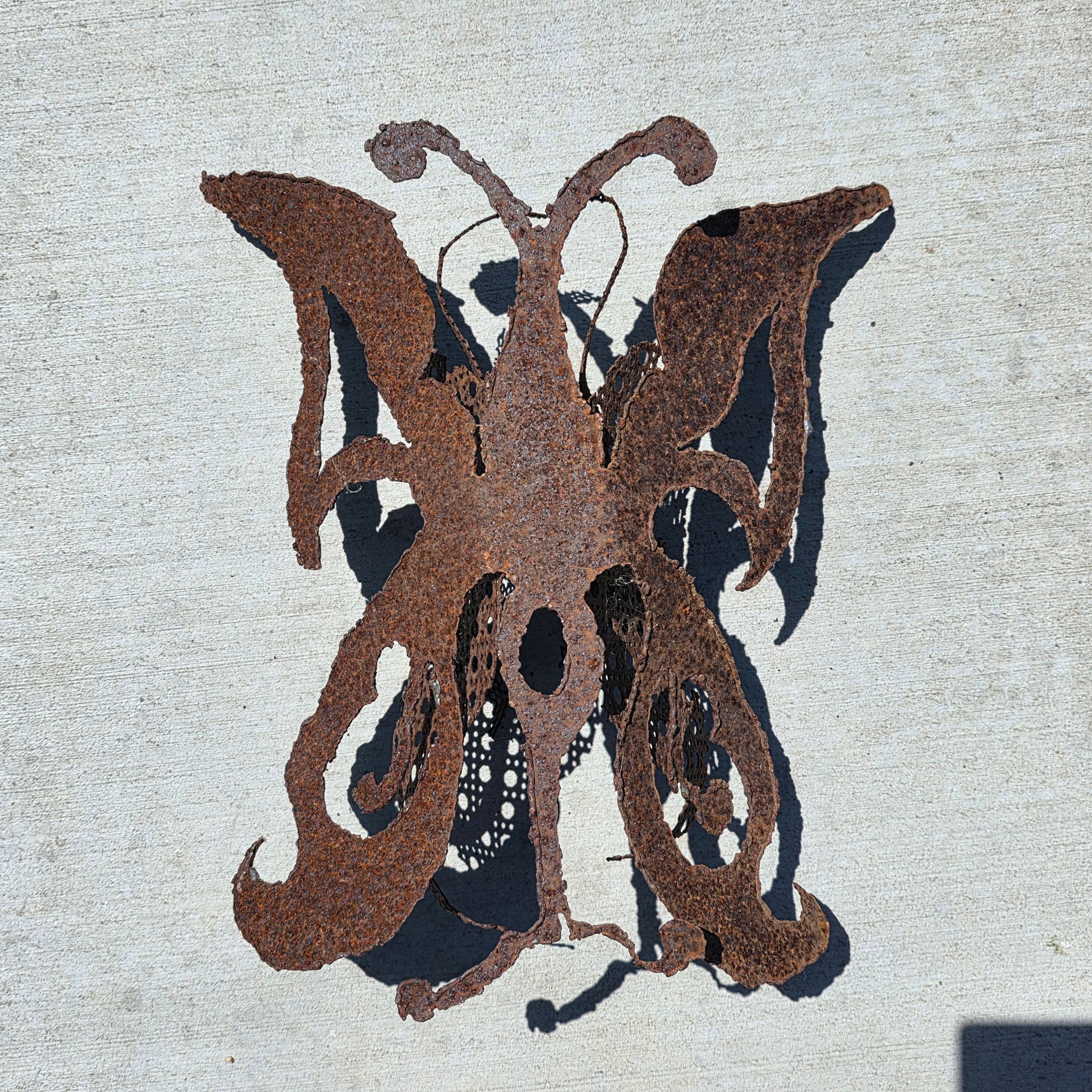 Vintage Brutalist Metal Butterfly Wall Art Hanging Sculpture Rusty Iron Garden