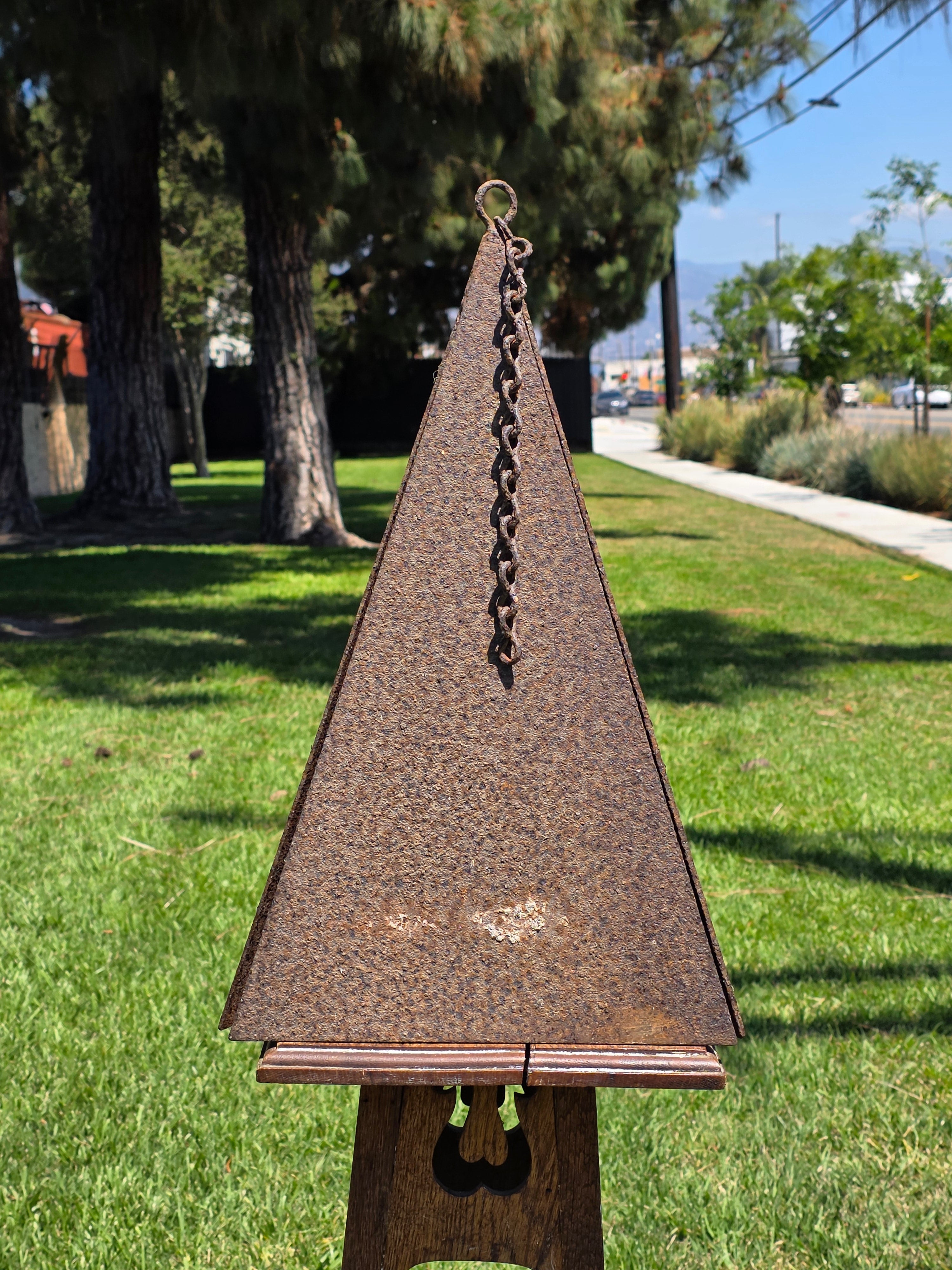 Vintage Joe Coniff Style Pyramid Metal Wind Bell Chime Rustic Garden Art 20"