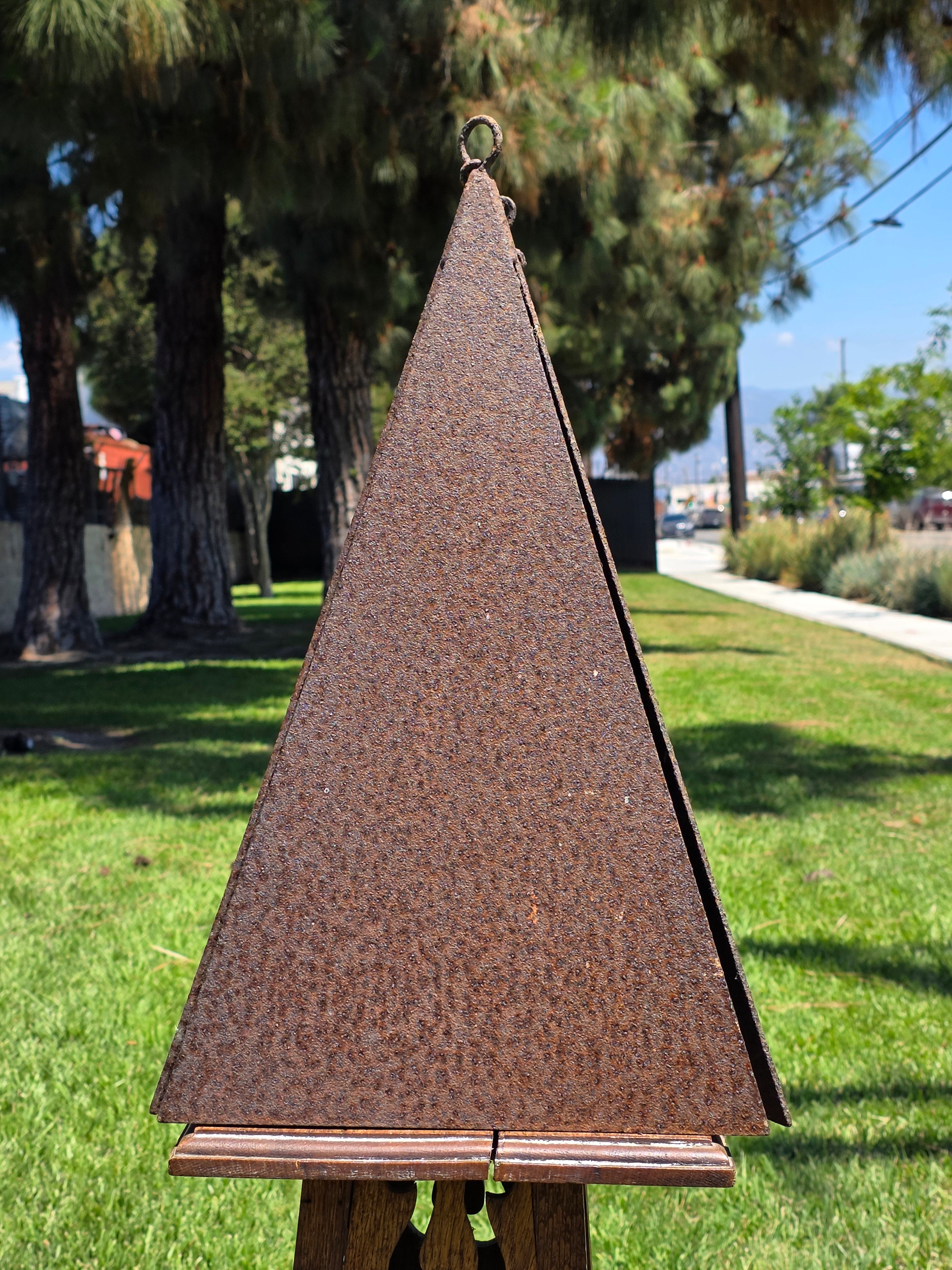 Vintage Joe Coniff Style Pyramid Metal Wind Bell Chime Rustic Garden Art 20"