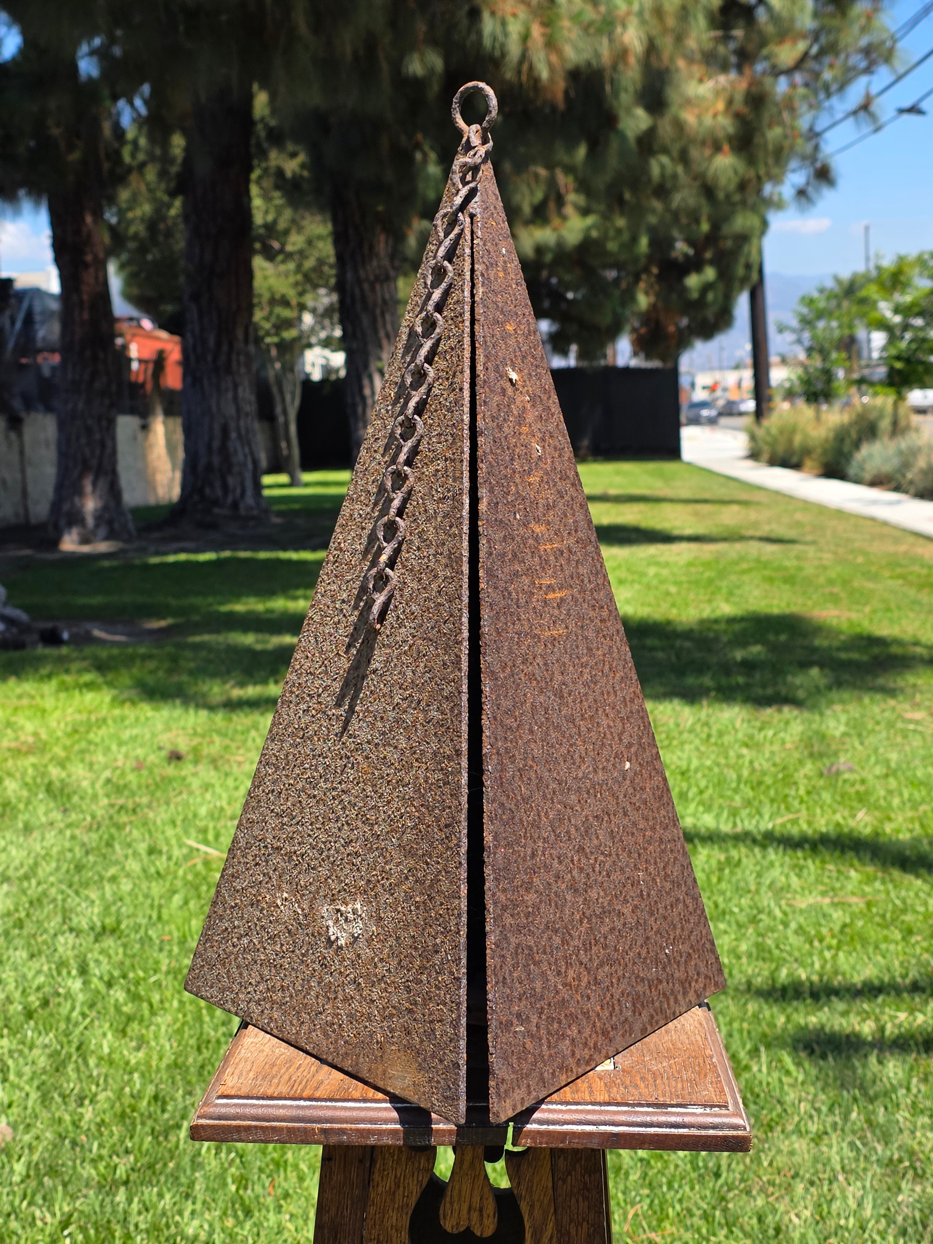 Vintage Joe Coniff Style Pyramid Metal Wind Bell Chime Rustic Garden Art 20"