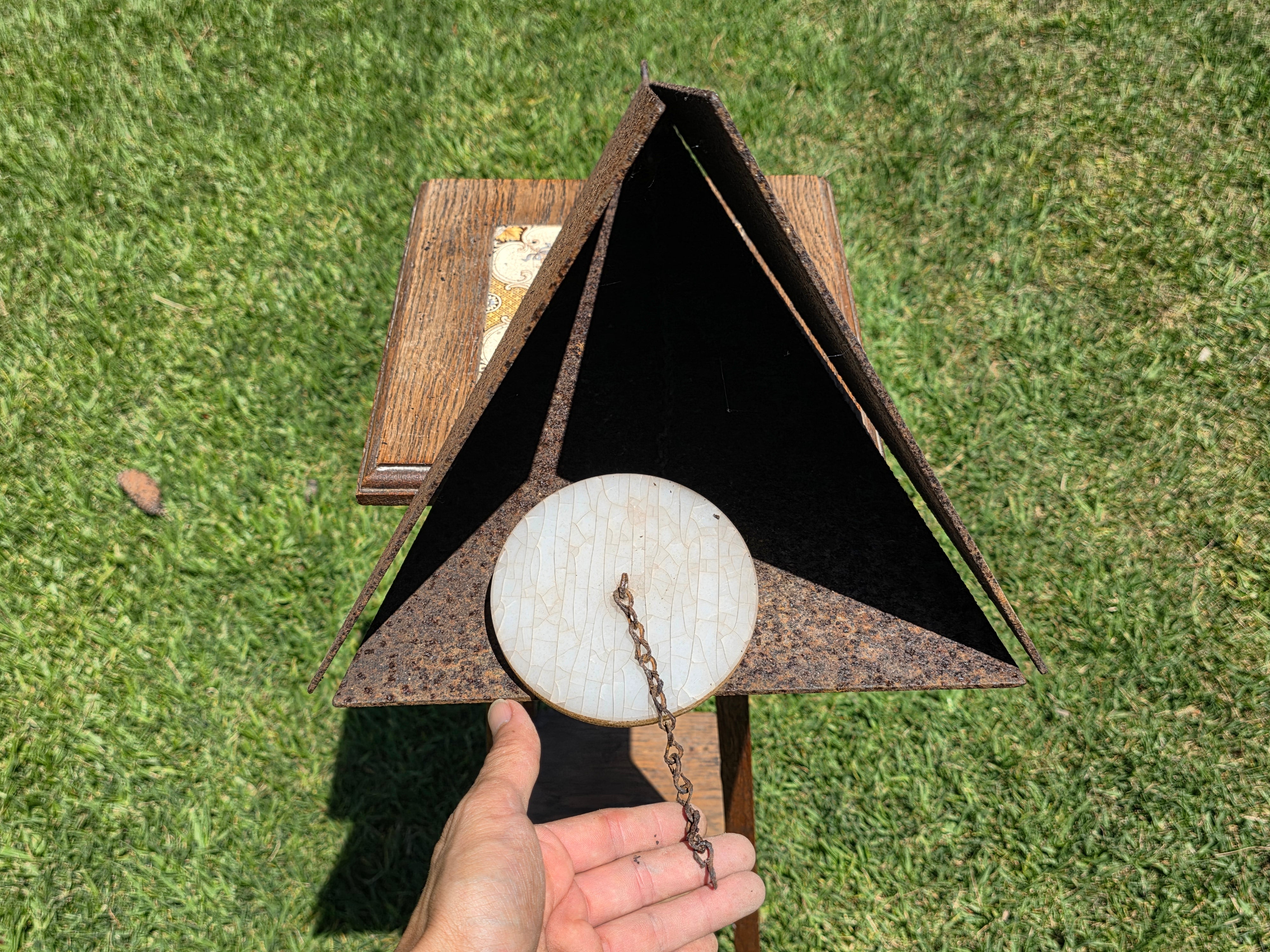 Vintage Joe Coniff Style Pyramid Metal Wind Bell Chime Rustic Garden Art 20"
