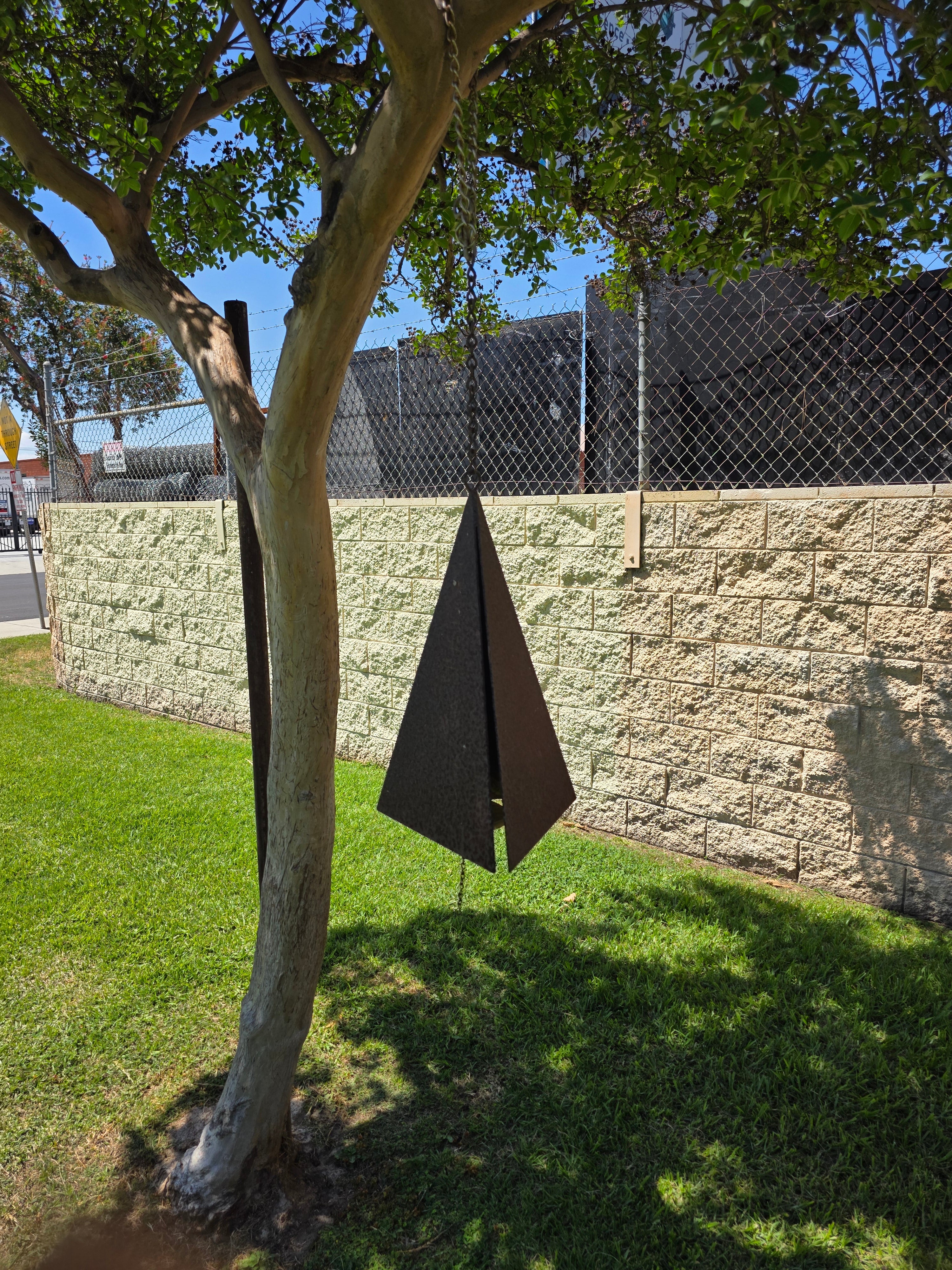 Vintage Joe Coniff Style Pyramid Metal Wind Bell Chime Rustic Garden Art 20"