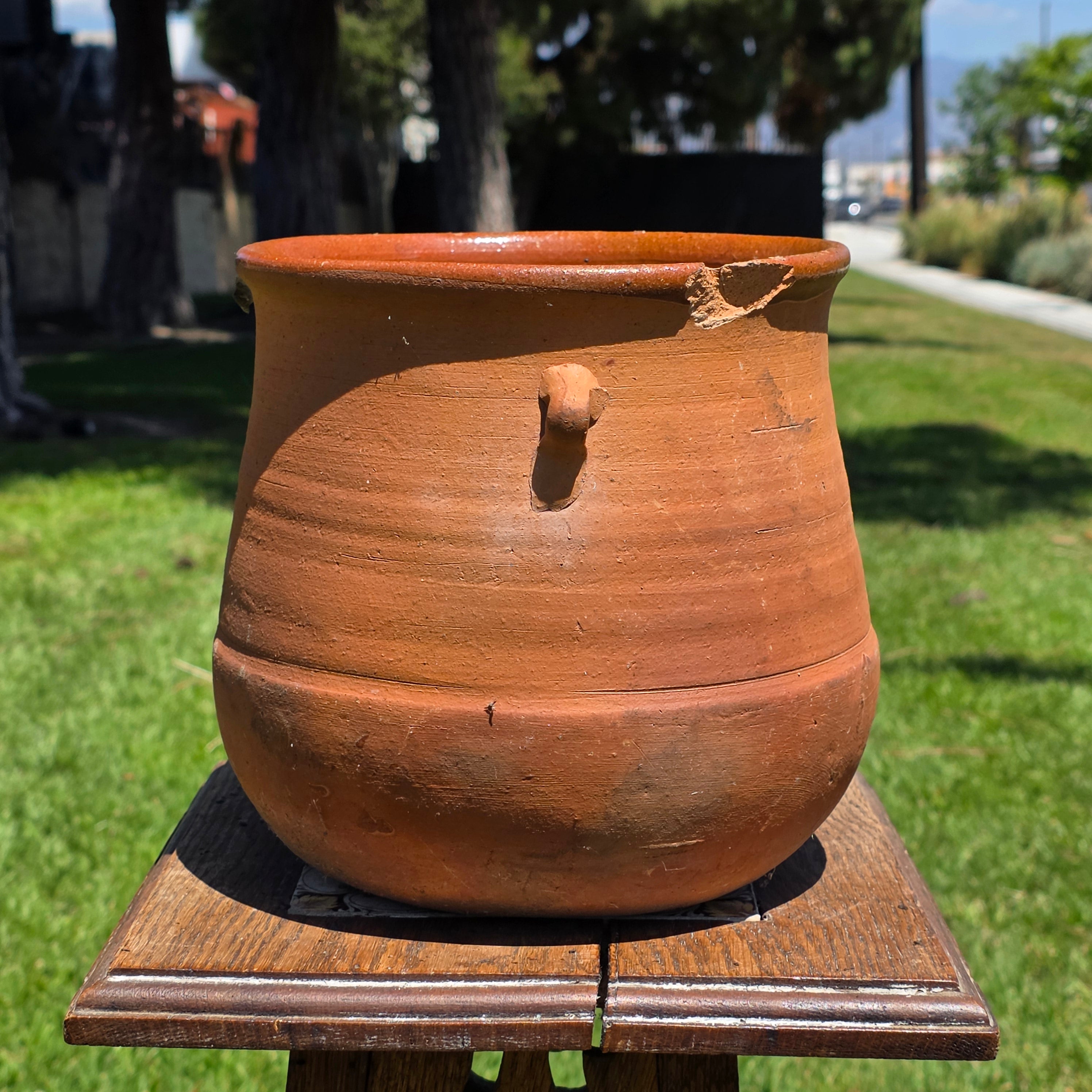 Vintage Terracotta Confit Pot Bean Pot Rustic Clay Planter Drip Glaze Ear Handle