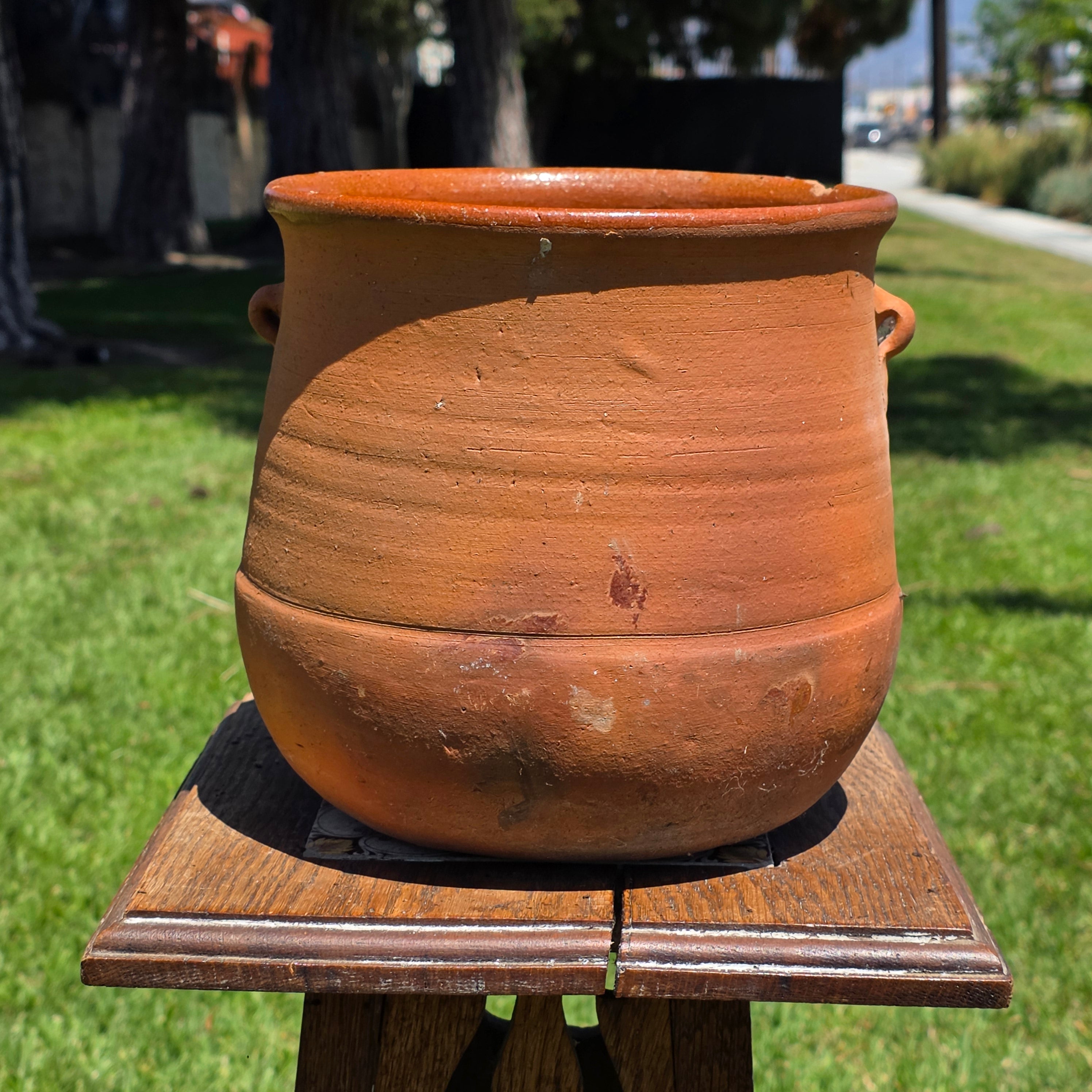 Vintage Terracotta Confit Pot Bean Pot Rustic Clay Planter Drip Glaze Ear Handle