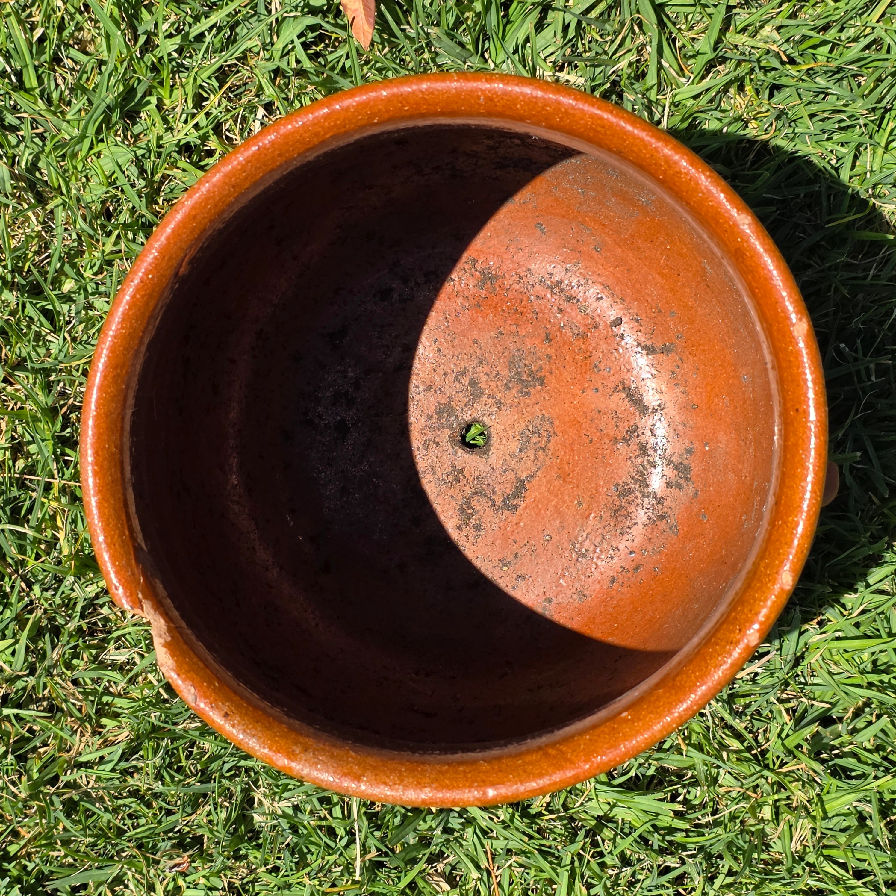 Vintage Terracotta Confit Pot Bean Pot Rustic Clay Planter Drip Glaze Ear Handle