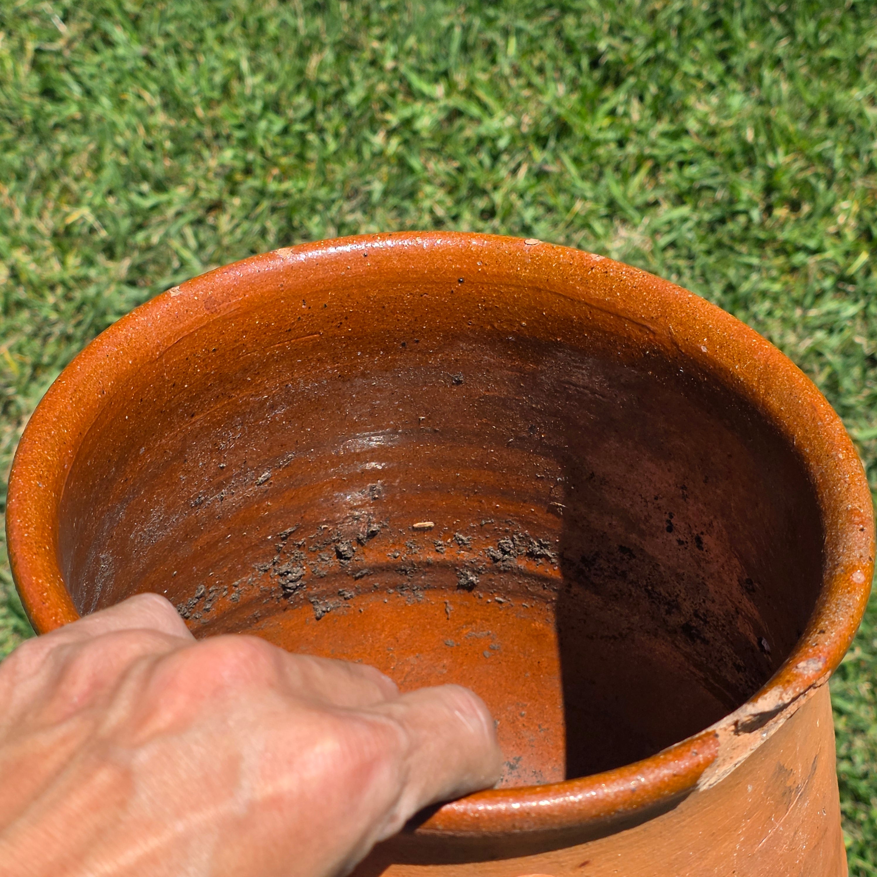 Vintage Terracotta Confit Pot Bean Pot Rustic Clay Planter Drip Glaze Ear Handle