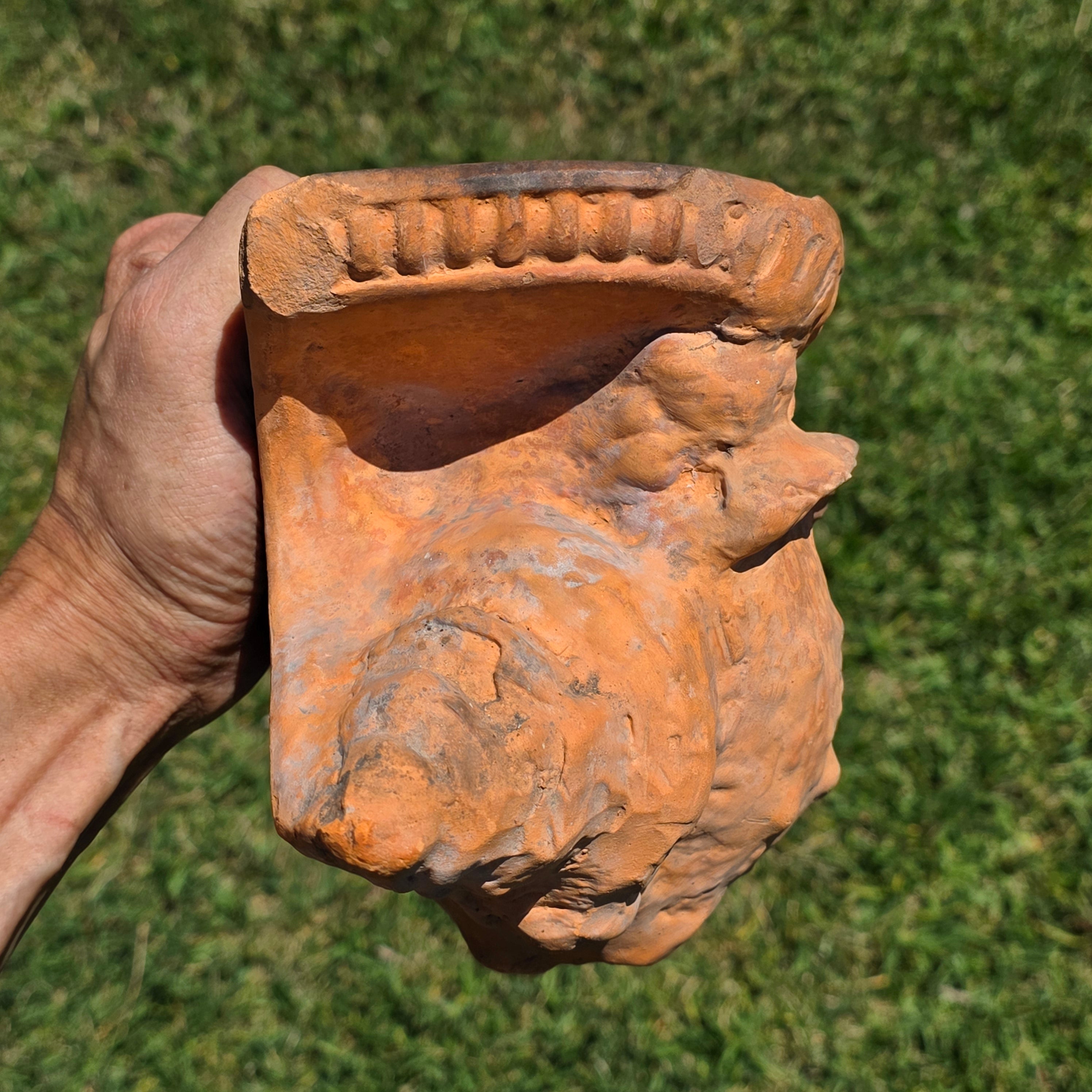 Vintage Terracotta Conch Shell Wall Planter Rustic Scallop Seashell Pocket Pot