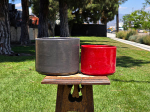 Gainey Ceramics Planter Set 2pc Vintage MCM California Pottery Dark Green Red