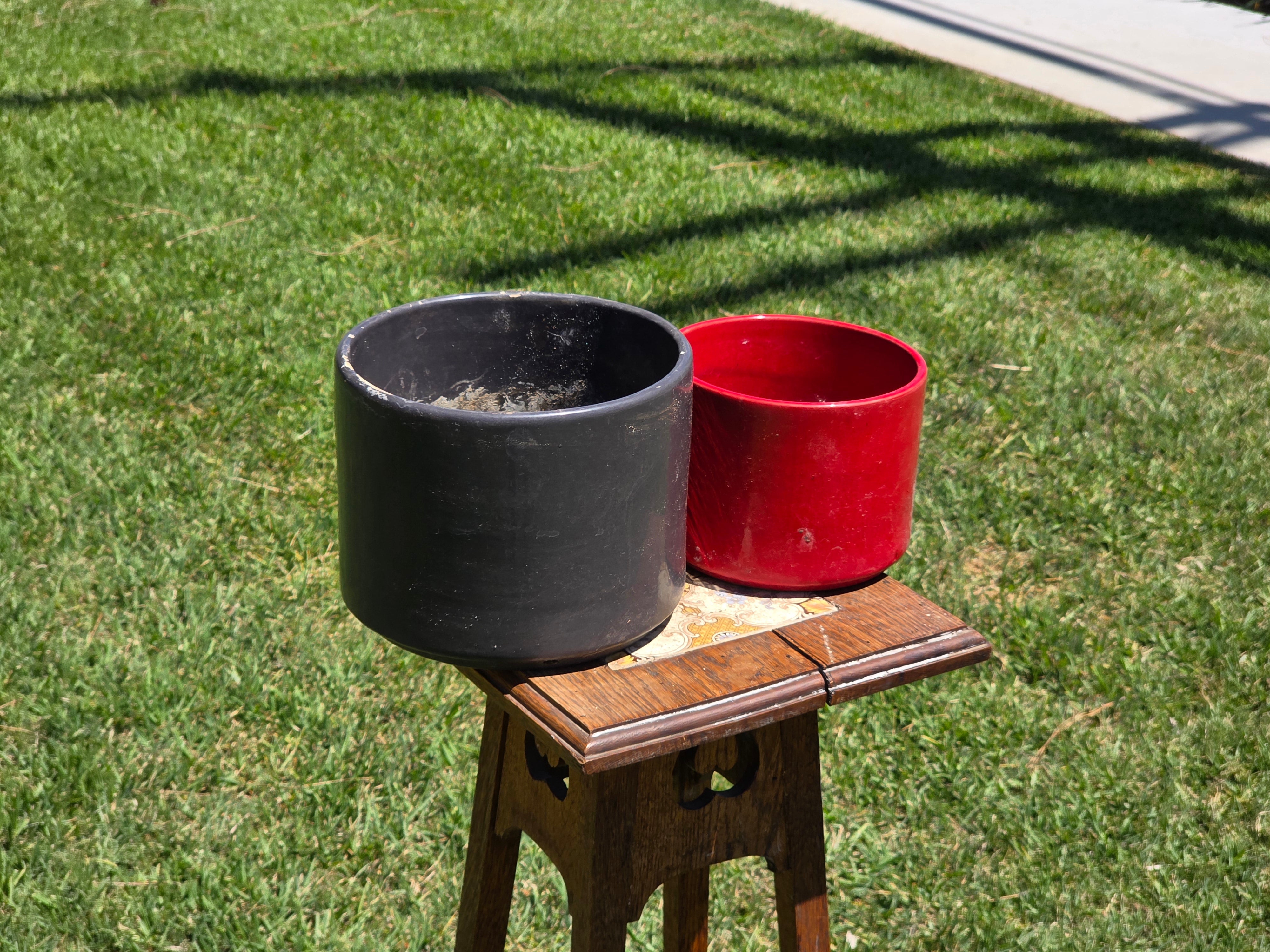 Gainey Ceramics Planter Set 2pc Vintage MCM California Pottery Dark Green Red