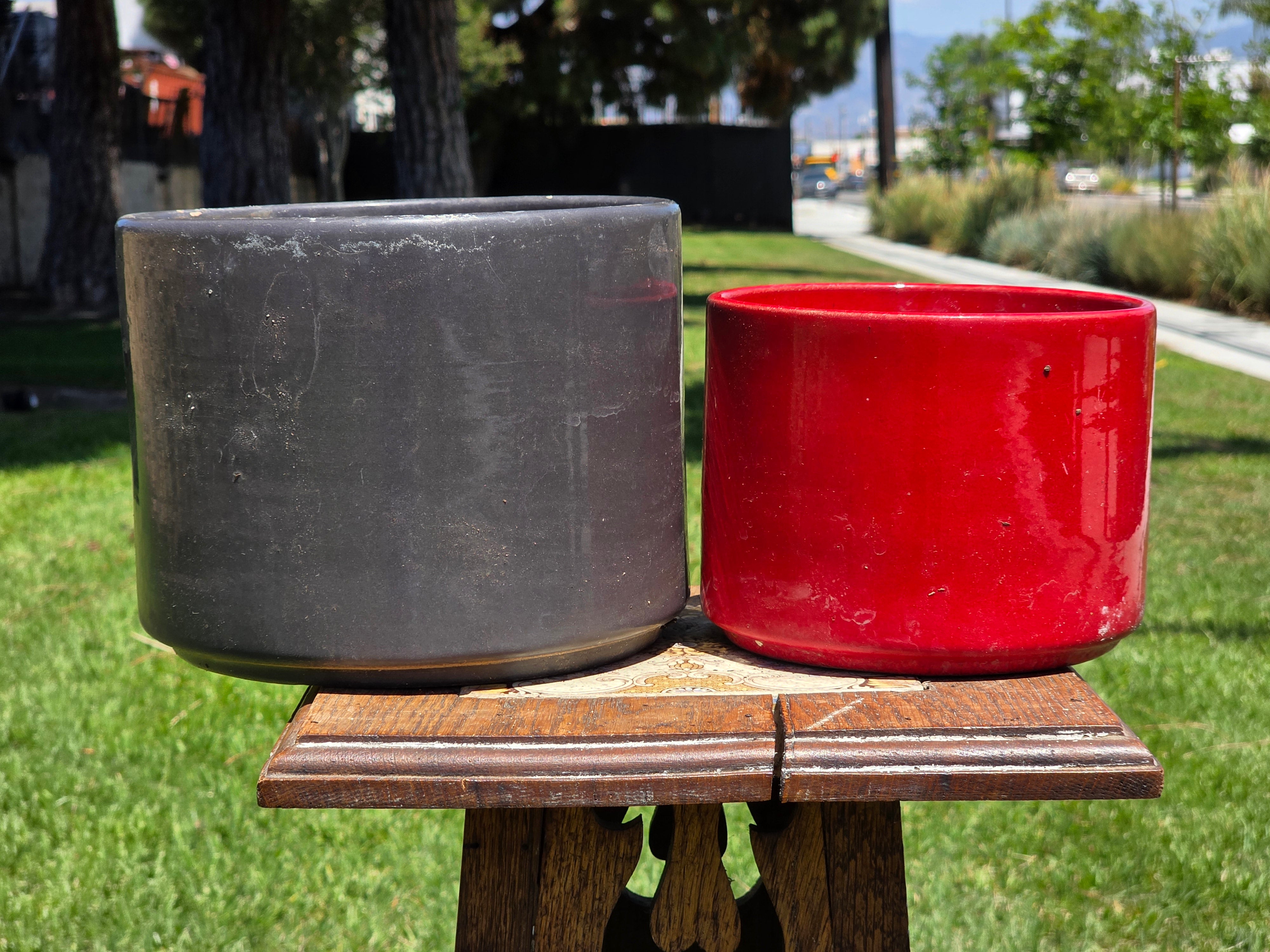 Gainey Ceramics Planter Set 2pc Vintage MCM California Pottery Dark Green Red