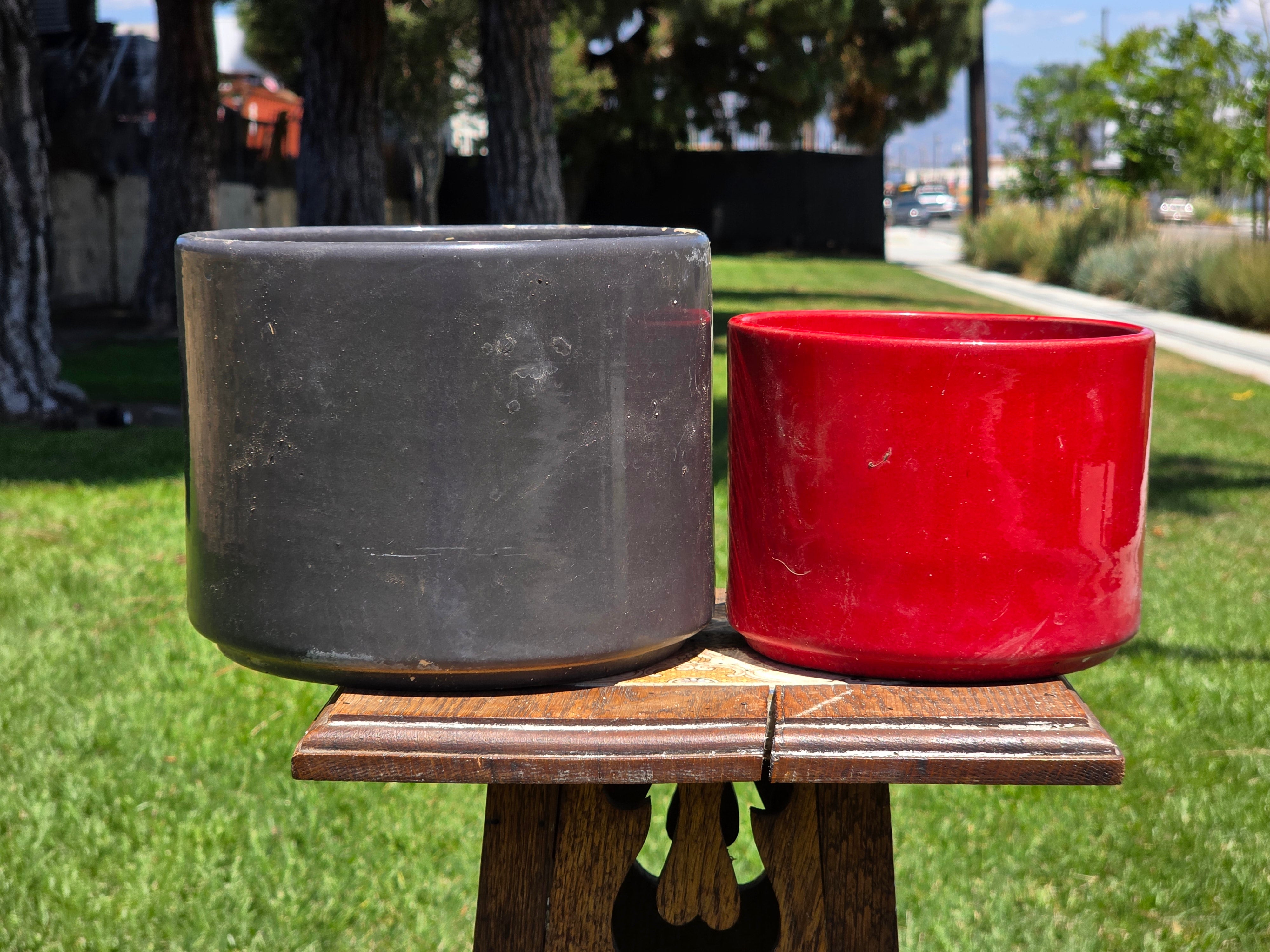 Gainey Ceramics Planter Set 2pc Vintage MCM California Pottery Dark Green Red