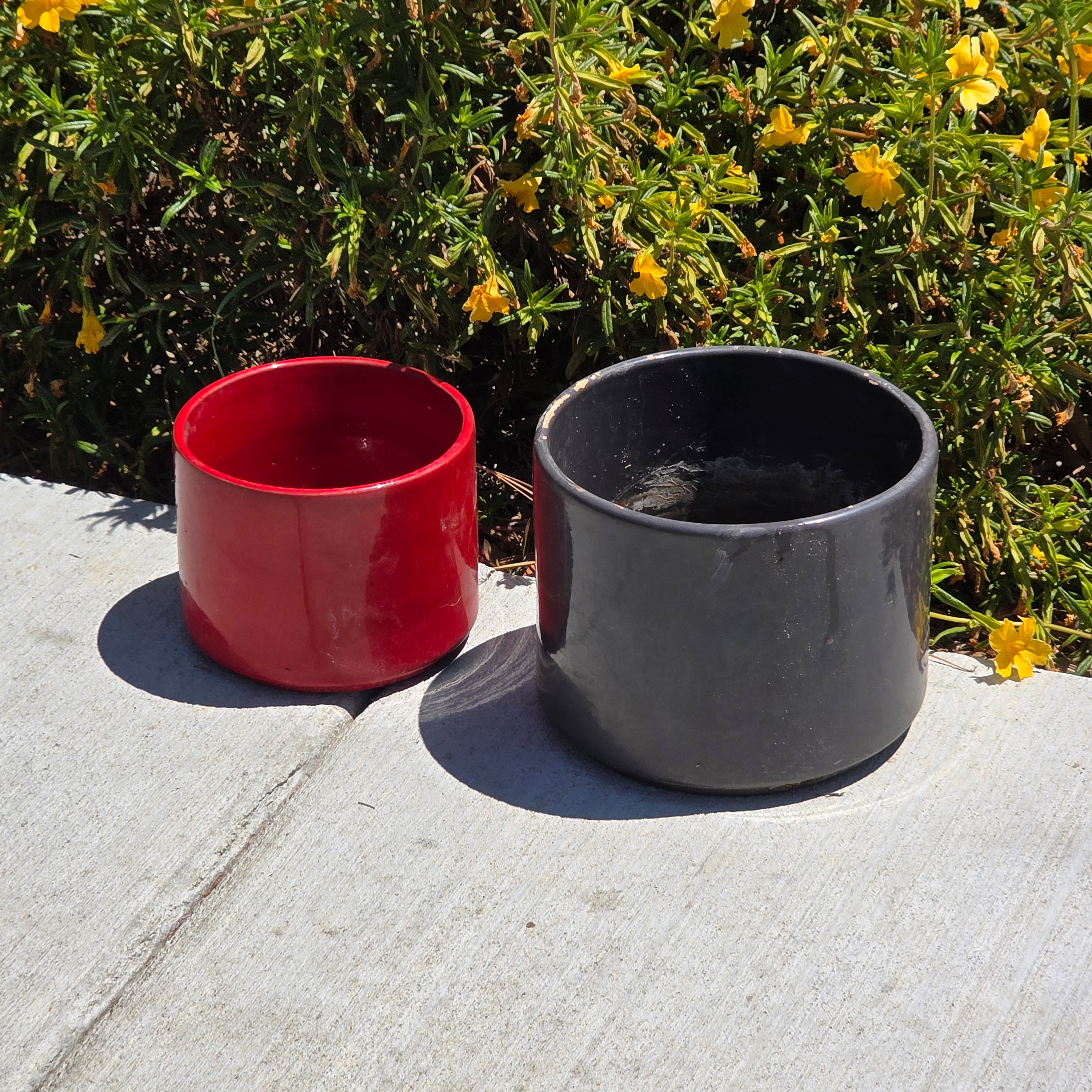 Gainey Ceramics Planter Set 2pc Vintage MCM California Pottery Dark Green Red