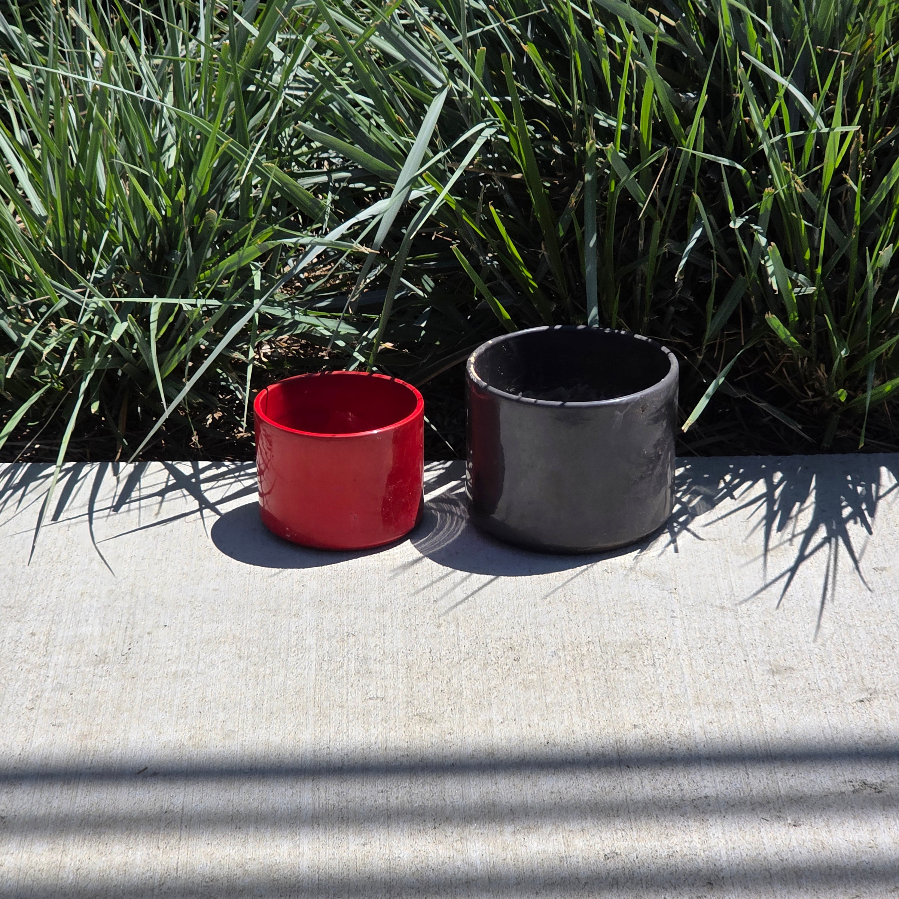 Gainey Ceramics Planter Set 2pc Vintage MCM California Pottery Dark Green Red