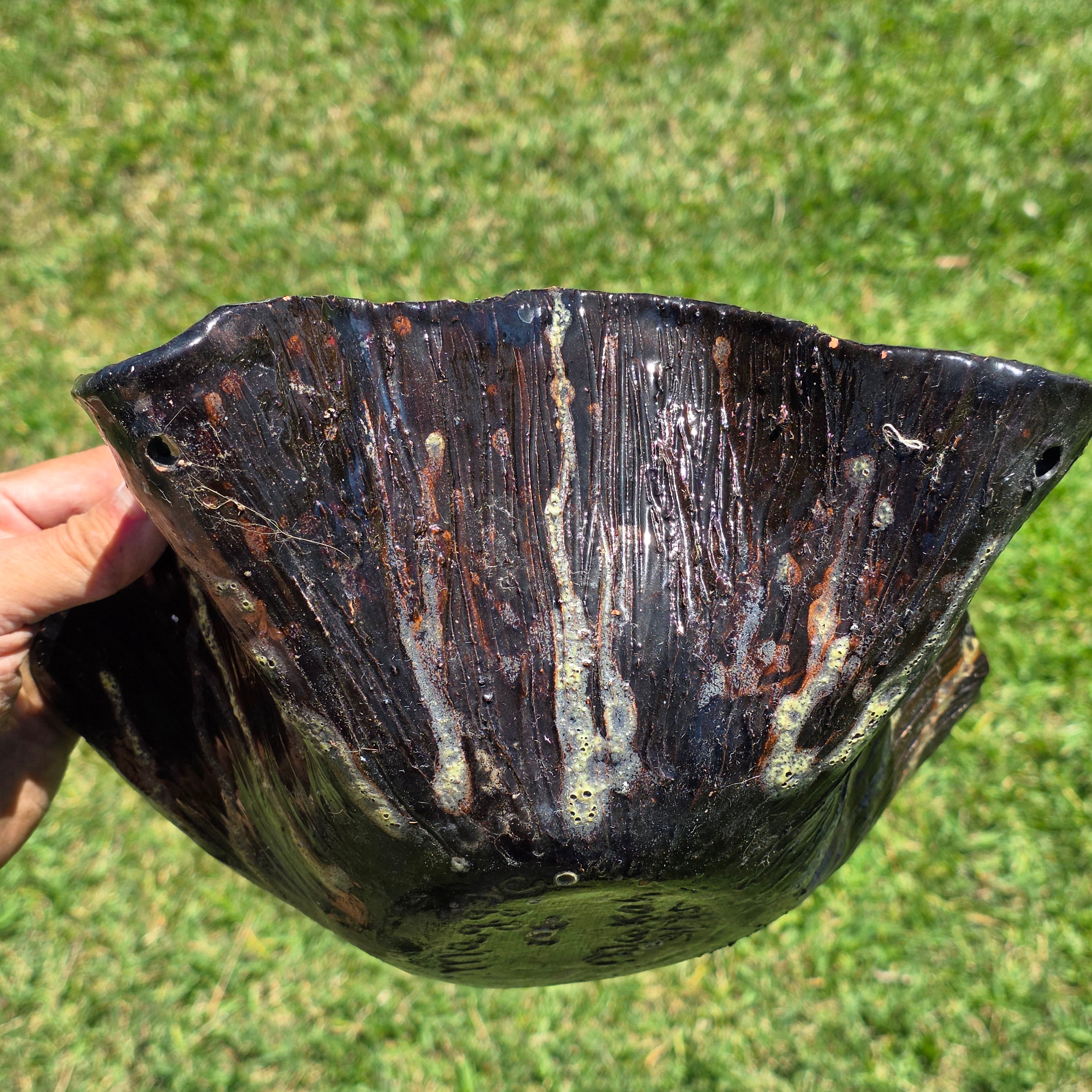 Vintage 1975 Signed Maggie Studio Pottery Hanging Planter Star Bowl Boho 70s 12"