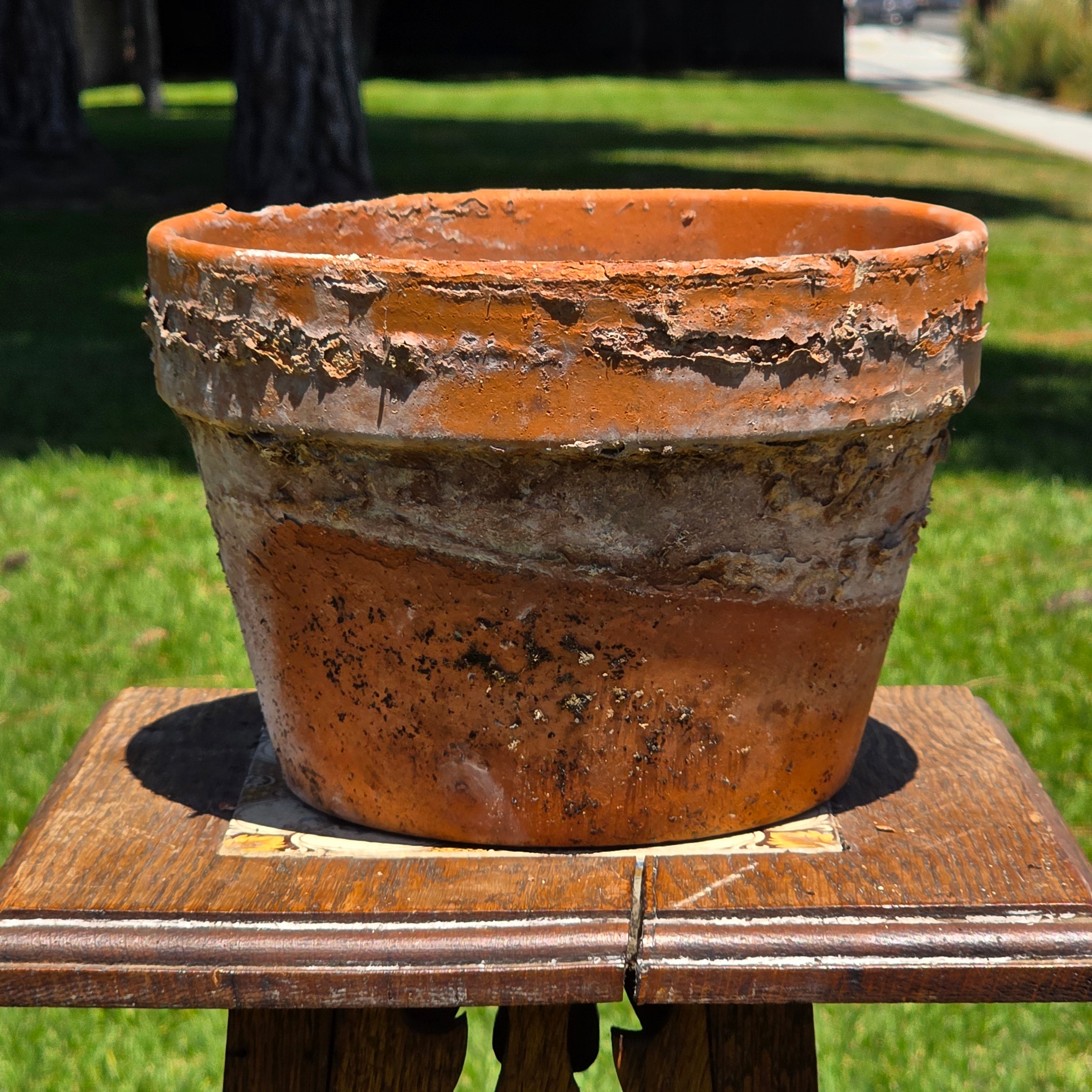 Vintage Aged Terracotta Planter Pot Rustic Crusty Patina Garden 8.5" Heavy