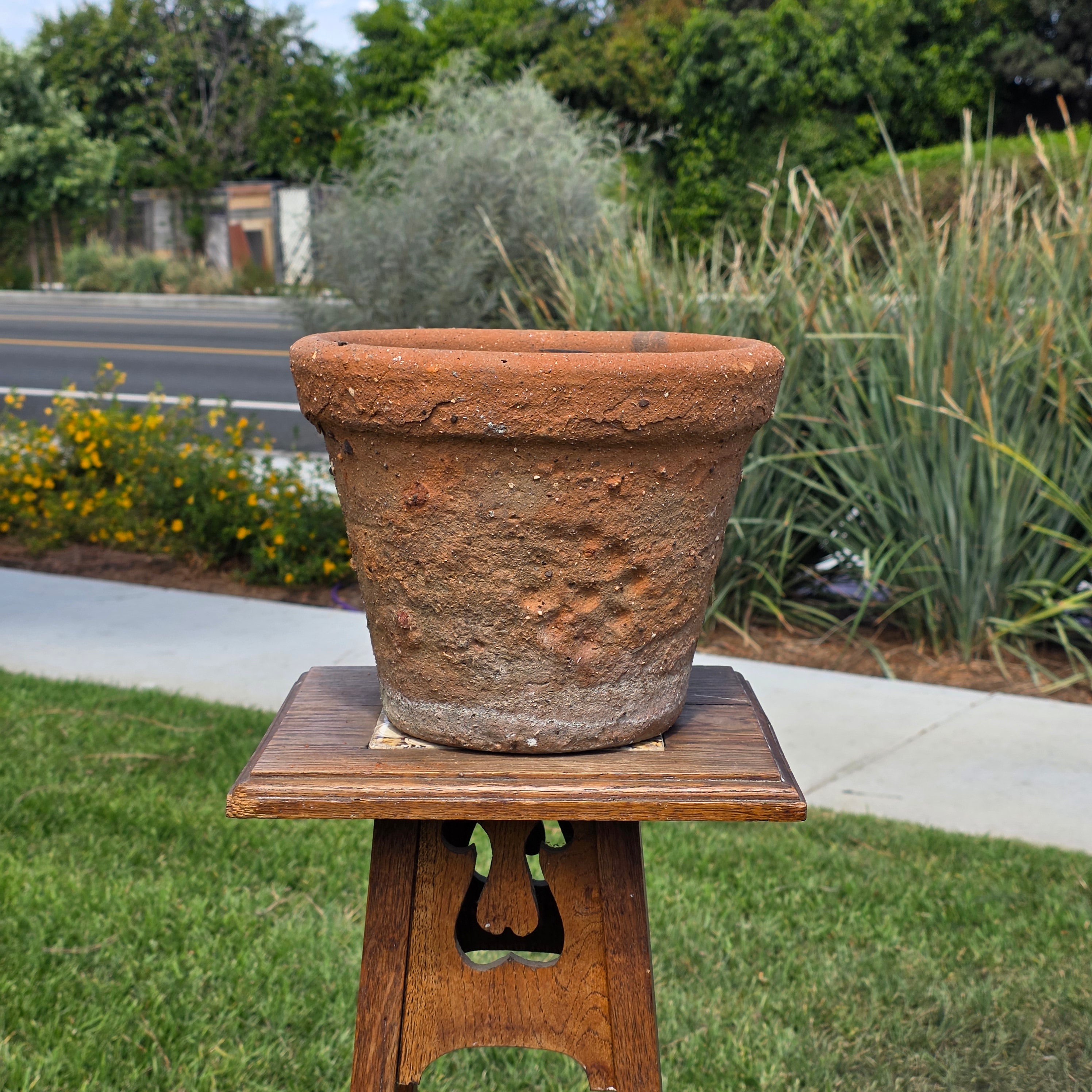 Vintage Terracotta Planter Pot Weathered Garland Botanical Pattern 10" Heavy 8lb