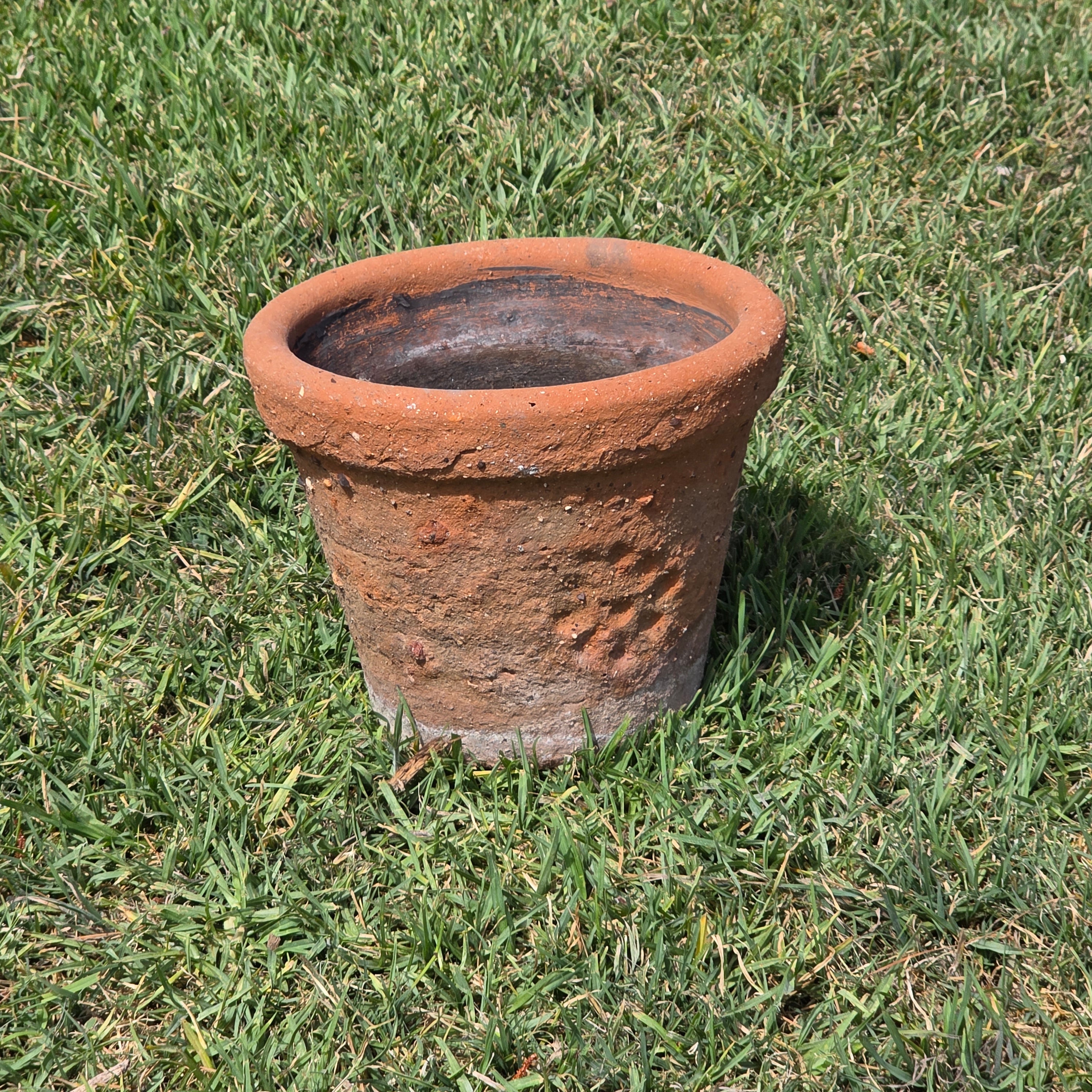 Vintage Terracotta Planter Pot Weathered Garland Botanical Pattern 10" Heavy 8lb