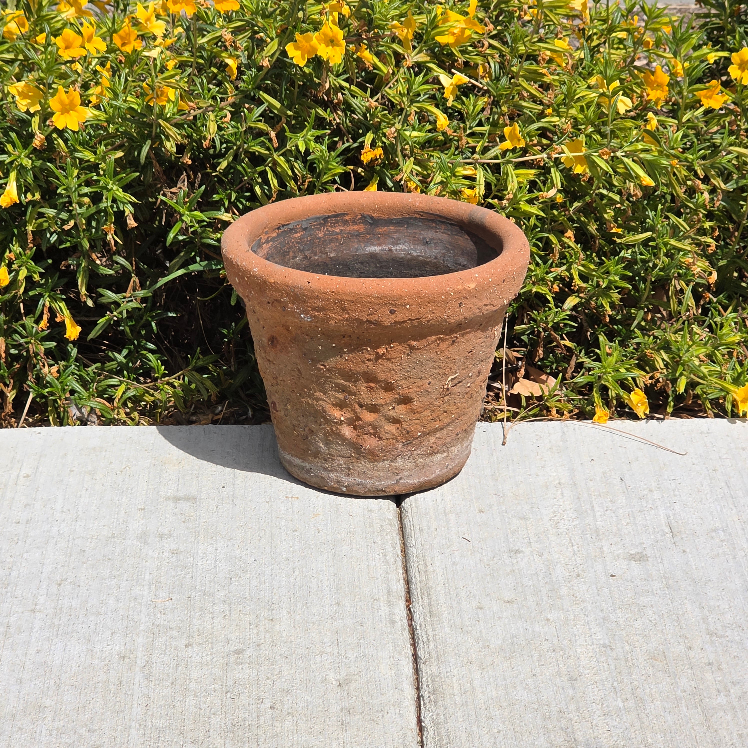 Vintage Terracotta Planter Pot Weathered Garland Botanical Pattern 10" Heavy 8lb