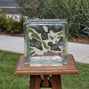 Vintage Glass Block Vase Tissue Box Holder Wavy Deco Style MCM 8x8 Clear Heavy